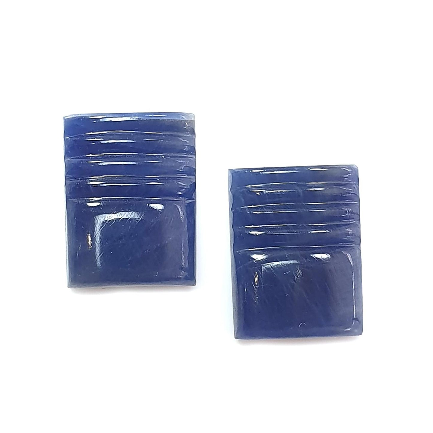 Blue Sapphire Gemstone Carving: 23.80cts Natural Untreated Sapphire Hand Carved Fancy Shape 16*12mm Pair September Birthstone