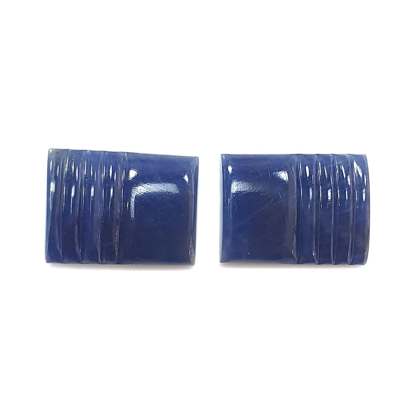 Blue Sapphire Gemstone Carving: 23.80cts Natural Untreated Sapphire Hand Carved Fancy Shape 16*12mm Pair September Birthstone