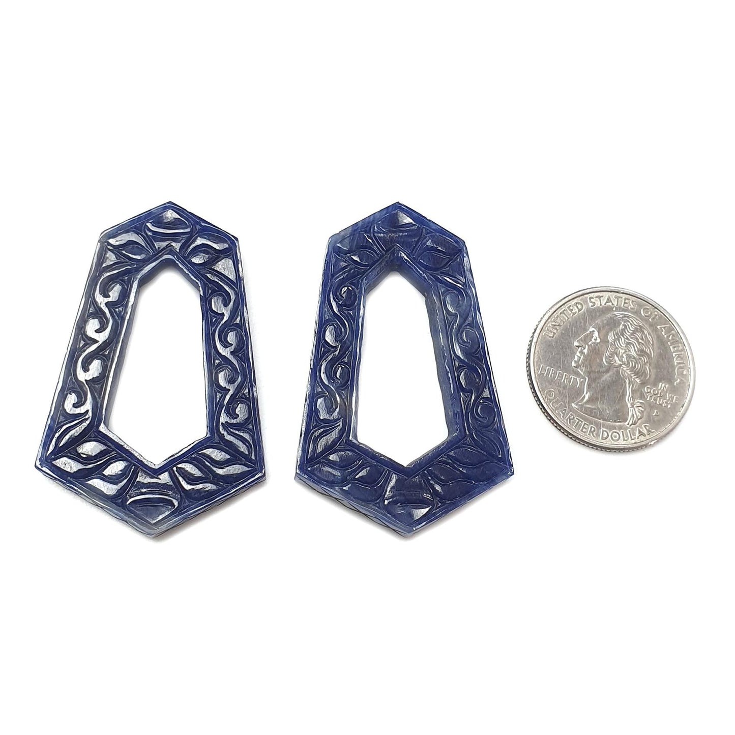 Blue Sapphire Gemstone Carving: 130.00cts Natural Untreated Sapphire Hand Carved Fancy Shape 48*30mm Pair September Birthstone