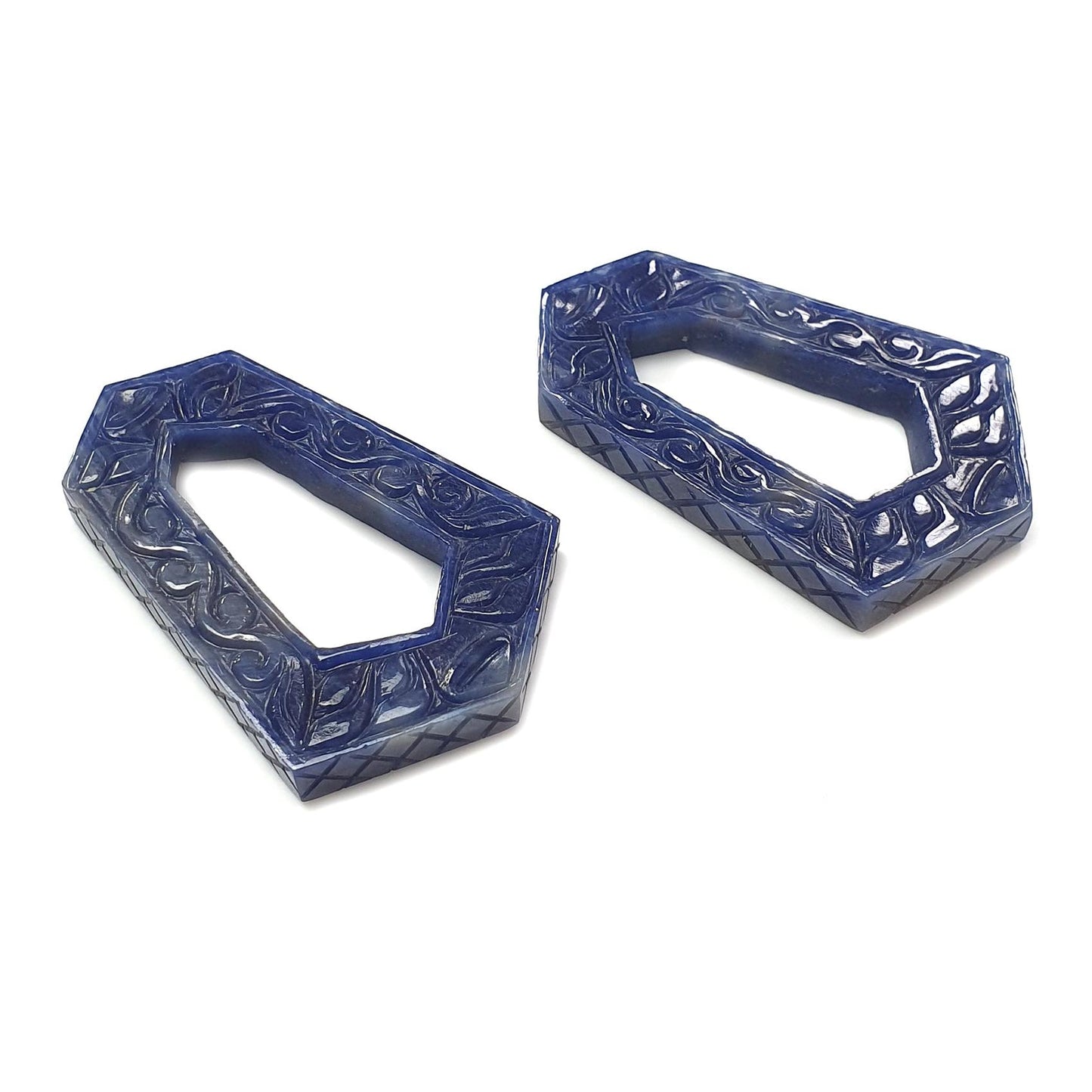 Blue Sapphire Gemstone Carving: 130.00cts Natural Untreated Sapphire Hand Carved Fancy Shape 48*30mm Pair September Birthstone