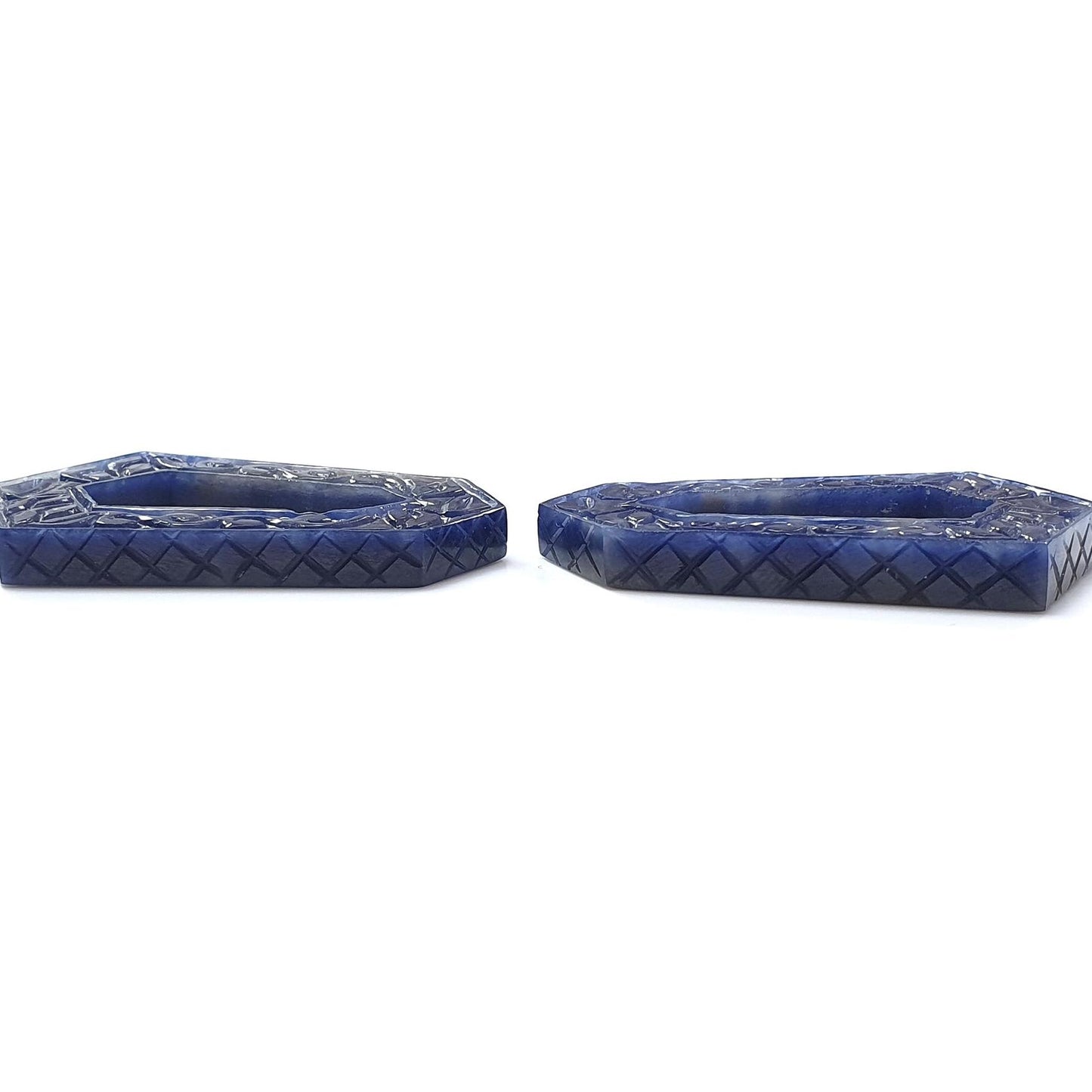 Blue Sapphire Gemstone Carving: 130.00cts Natural Untreated Sapphire Hand Carved Fancy Shape 48*30mm Pair September Birthstone