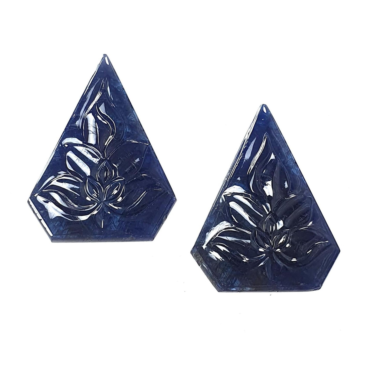 Dark Blue Sapphire Gemstone Carving: 44.60cts Natural Untreated Unheated Sapphire Hand Carved Fancy Shape 26*18mm Pair