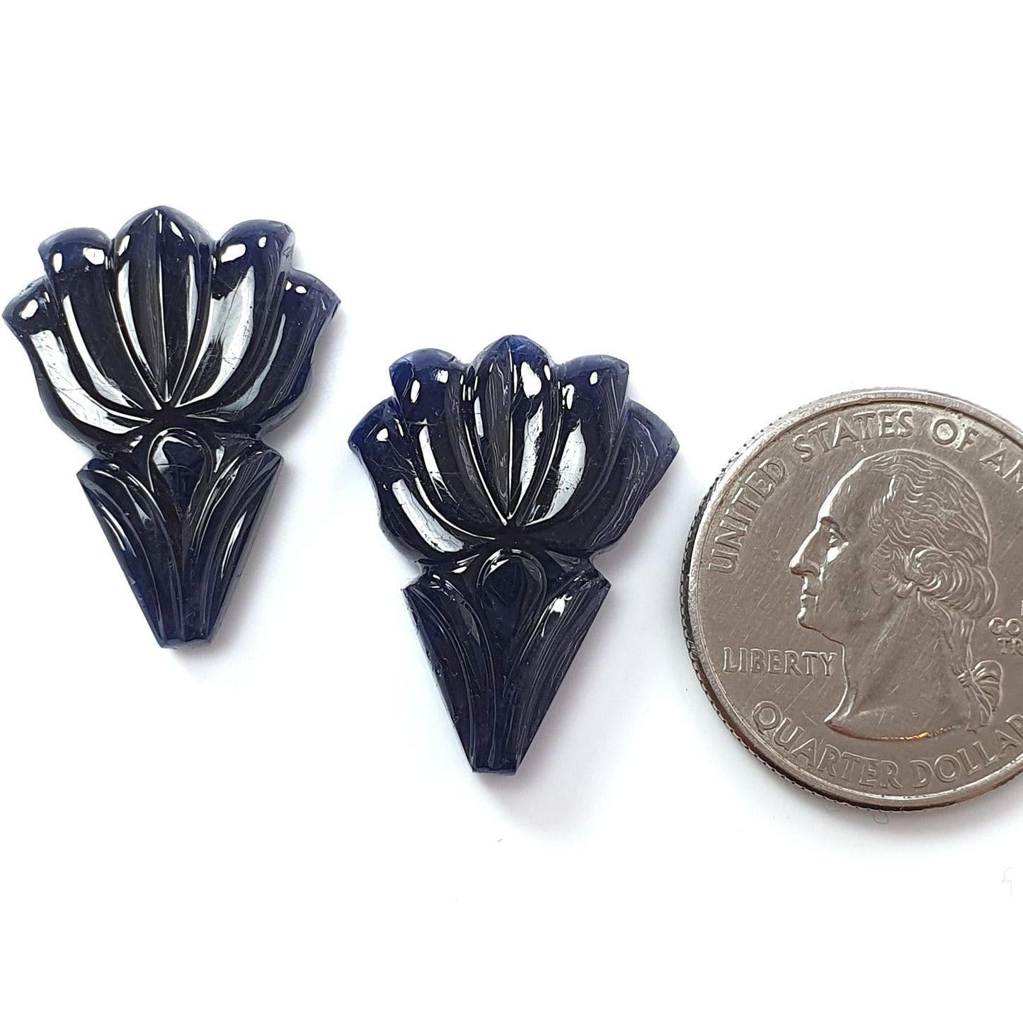 Dark Blue Sapphire Gemstone Carving: 49.40cts Natural Untreated Unheated Sapphire Hand Carved Fancy Shape 25*18mm Pair