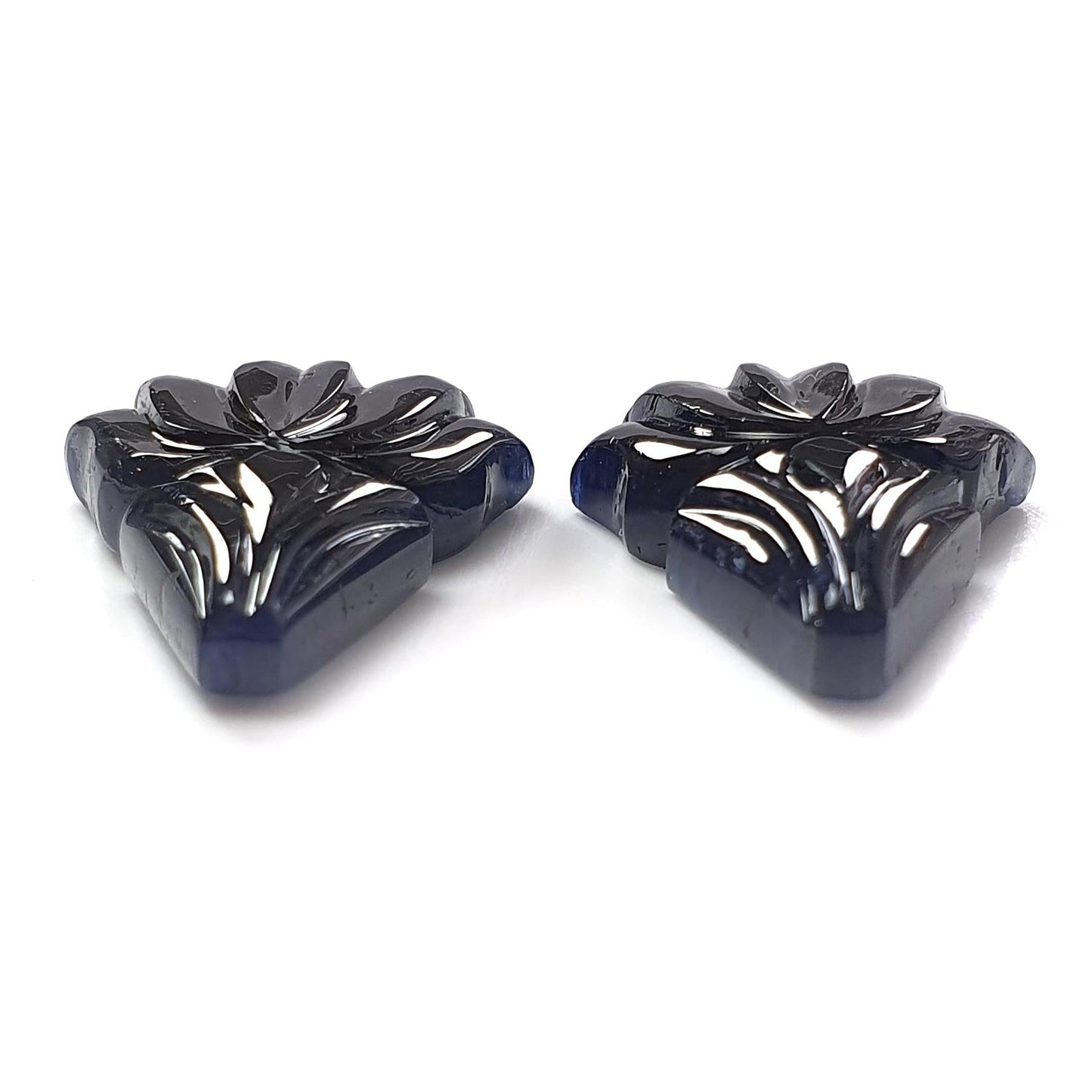 Dark Blue Sapphire Gemstone Carving: 49.40cts Natural Untreated Unheated Sapphire Hand Carved Fancy Shape 25*18mm Pair