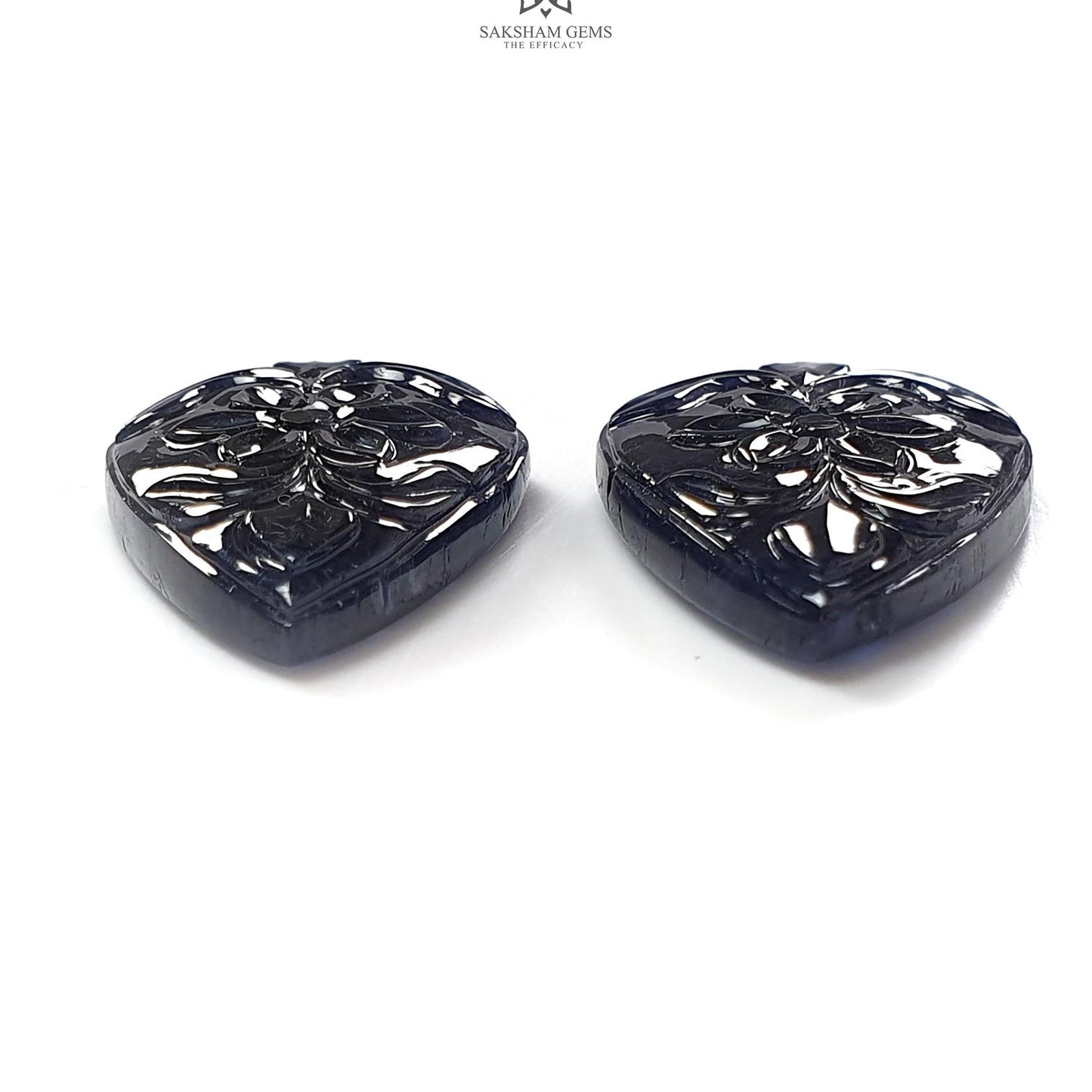 Dark Blue Sapphire Gemstone Carving: 61.60cts Natural Untreated Unheated Sapphire Hand Carved Fancy Shape 31*19mm Pair