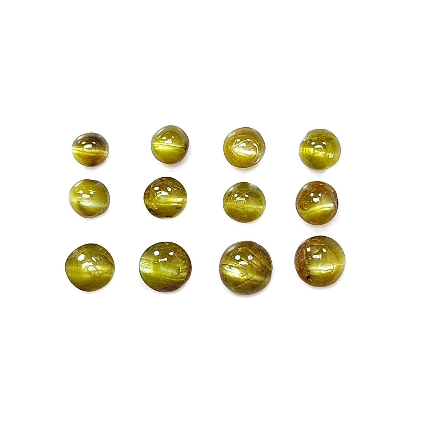 Chrysoberyl Cat's Eye Gemstone Cabochon: Natural Untreated Unheated Cat's Eye Round Shape 12pcs, 13pcs Lots For Jewelry June Birthstone