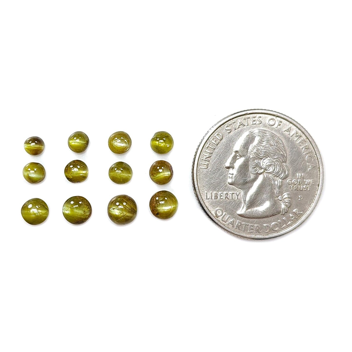 Chrysoberyl Cat's Eye Gemstone Cabochon: Natural Untreated Unheated Cat's Eye Round Shape 12pcs, 13pcs Lots For Jewelry June Birthstone