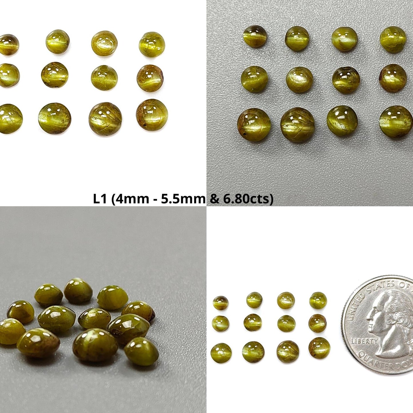 Chrysoberyl Cat's Eye Gemstone Cabochon: Natural Untreated Unheated Cat's Eye Round Shape 12pcs, 13pcs Lots For Jewelry June Birthstone