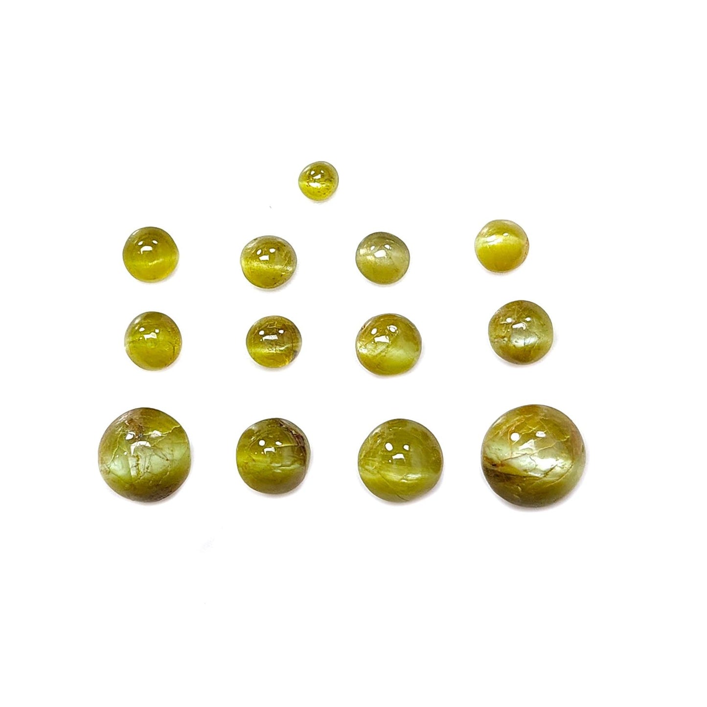 Chrysoberyl Cat's Eye Gemstone Cabochon: Natural Untreated Unheated Cat's Eye Round Shape 12pcs, 13pcs Lots For Jewelry June Birthstone