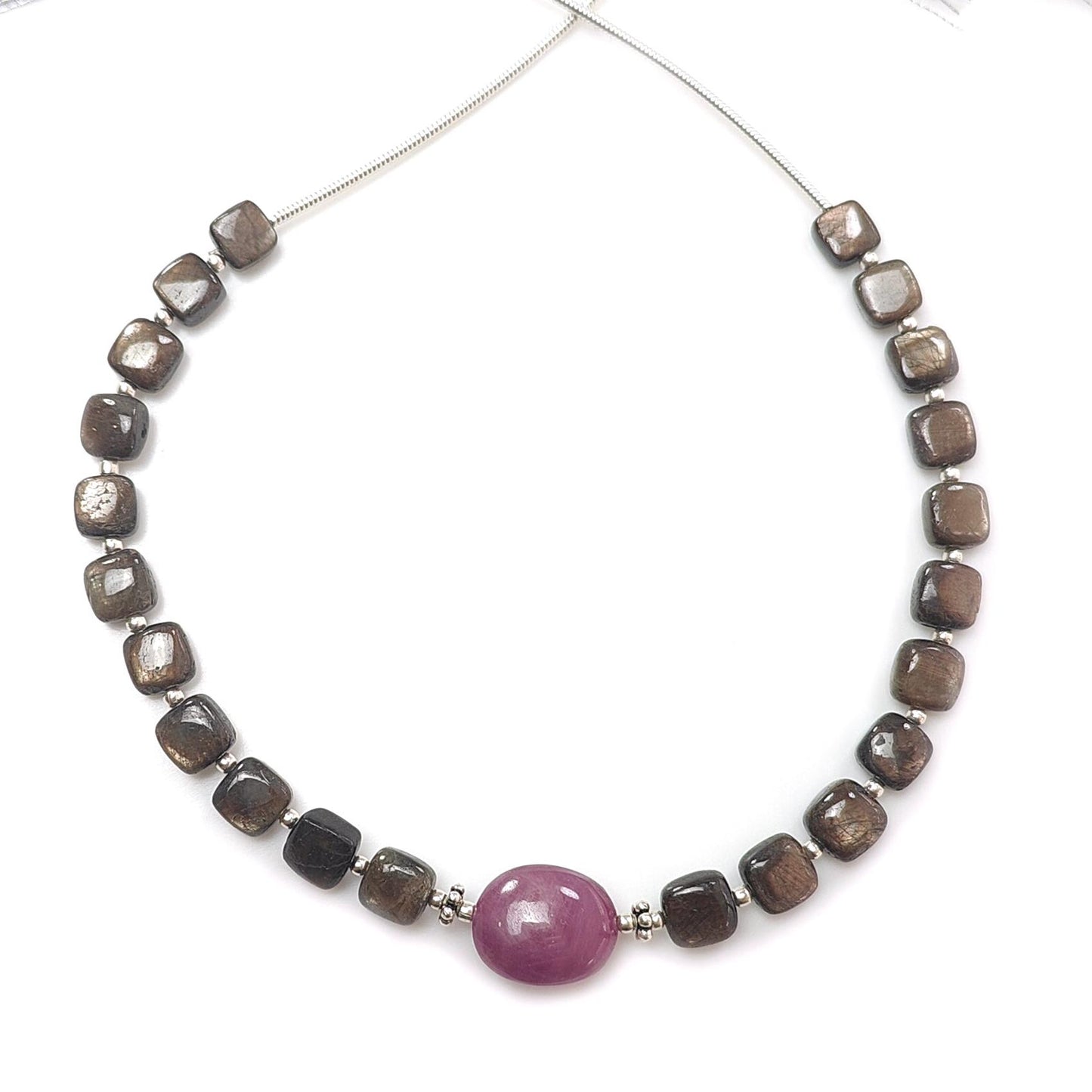 Golden Chocolate Sapphire & Star Ruby Gemstone Smooth Loose Beads: 49.90cts Natural Untreated Sapphire Cushion Shape Beads 6mm 7"