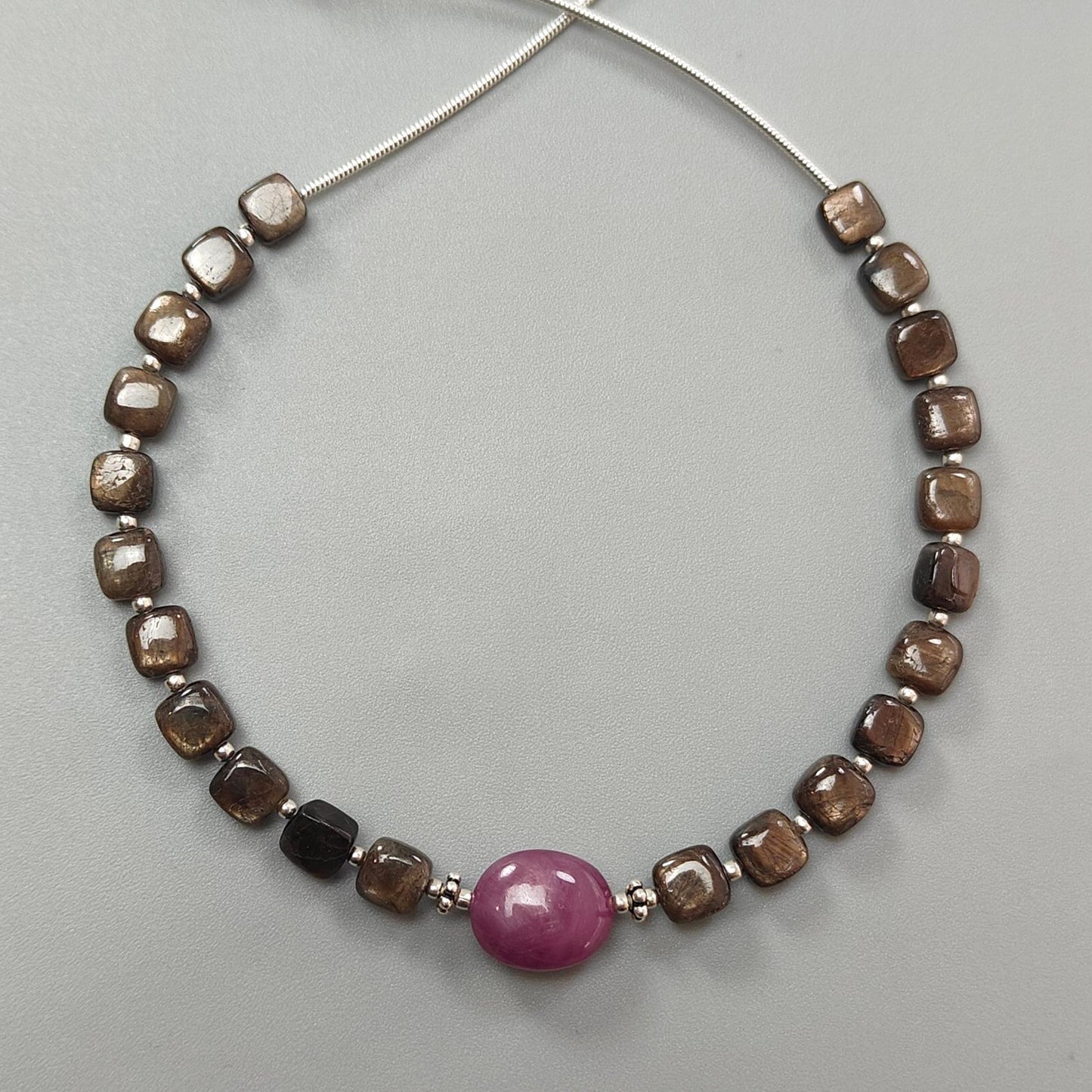 Golden Chocolate Sapphire & Star Ruby Gemstone Smooth Loose Beads: 49.90cts Natural Untreated Sapphire Cushion Shape Beads 6mm 7"