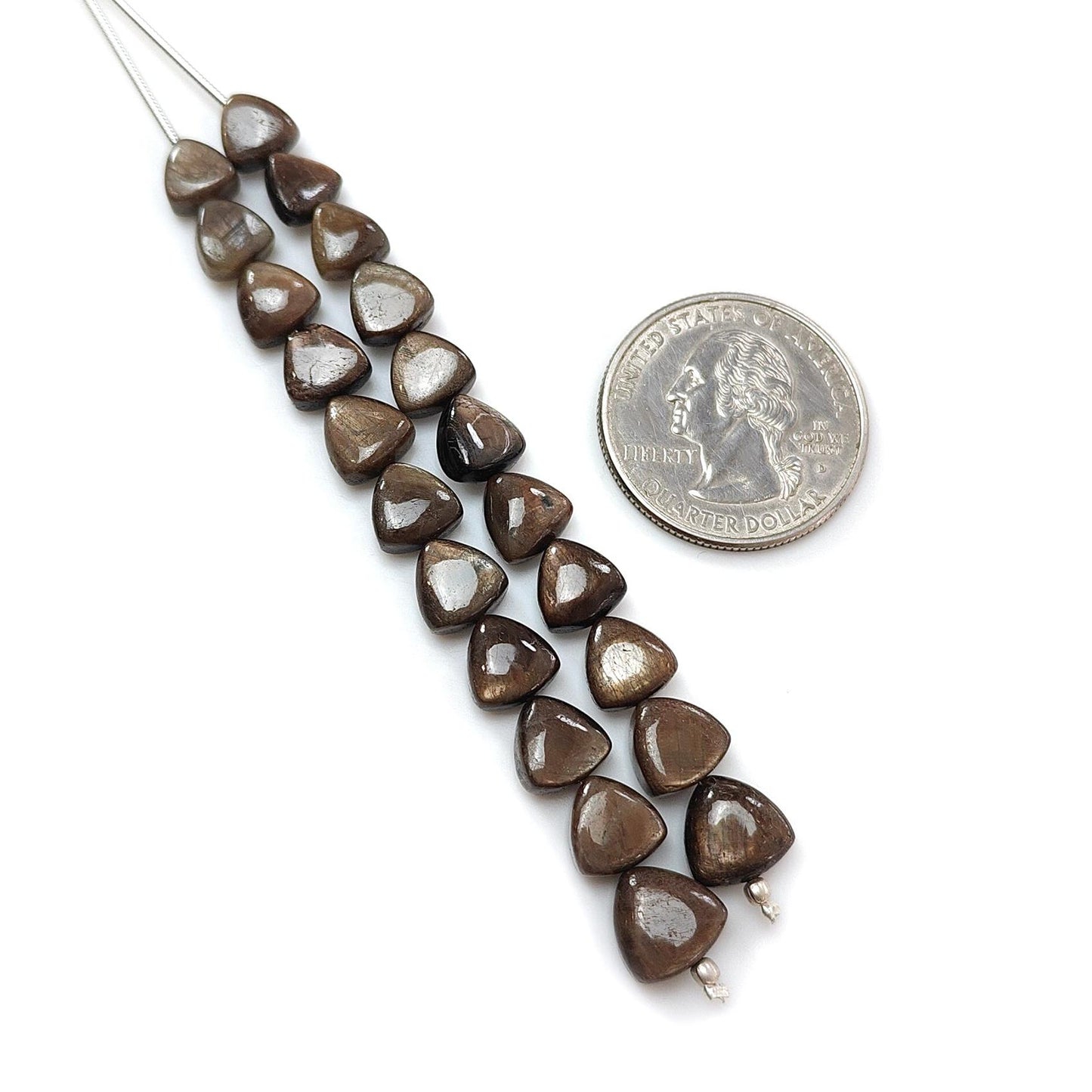 Golden Chocolate Sapphire Smooth Loose Beads: 65.70cts Natural Untreated Unheated Sapphire Gemstone Trillion Beads 7mm - 9mm 3.25" Strand