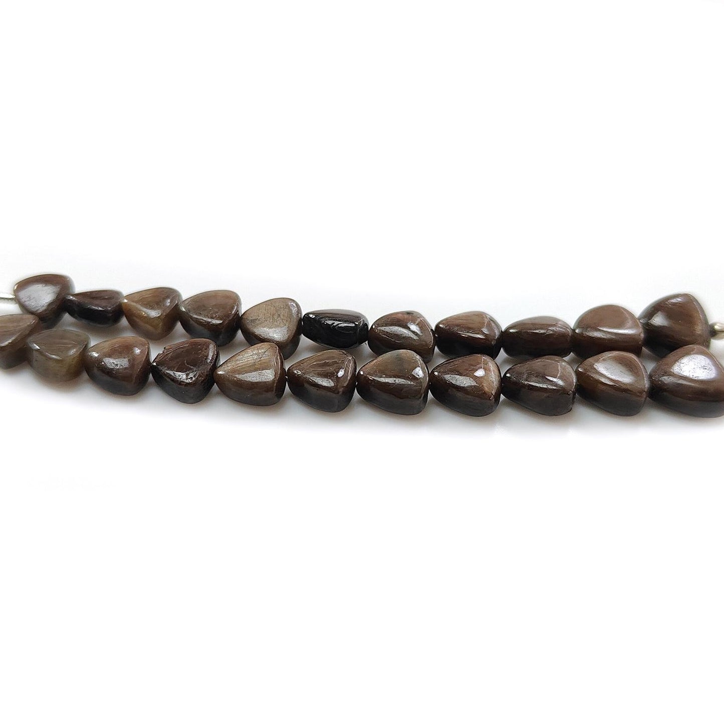Golden Chocolate Sapphire Smooth Loose Beads: 65.70cts Natural Untreated Unheated Sapphire Gemstone Trillion Beads 7mm - 9mm 3.25" Strand