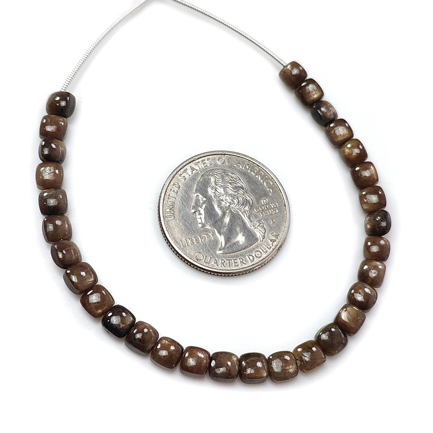 Golden Chocolate Sapphire Smooth Loose Beads: 32.00cts (Approx) Natural Untreated Sapphire Gemstone Cushion Shape Beads 5mm 5.75" Strand