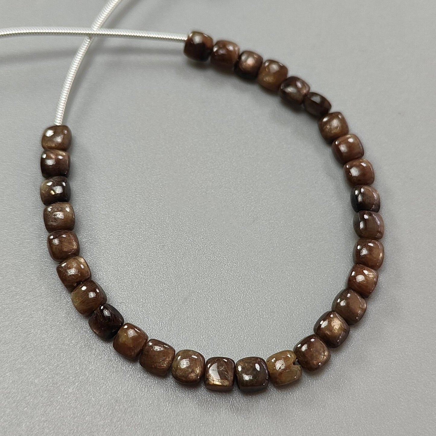 Golden Chocolate Sapphire Smooth Loose Beads: 32.00cts (Approx) Natural Untreated Sapphire Gemstone Cushion Shape Beads 5mm 5.75" Strand