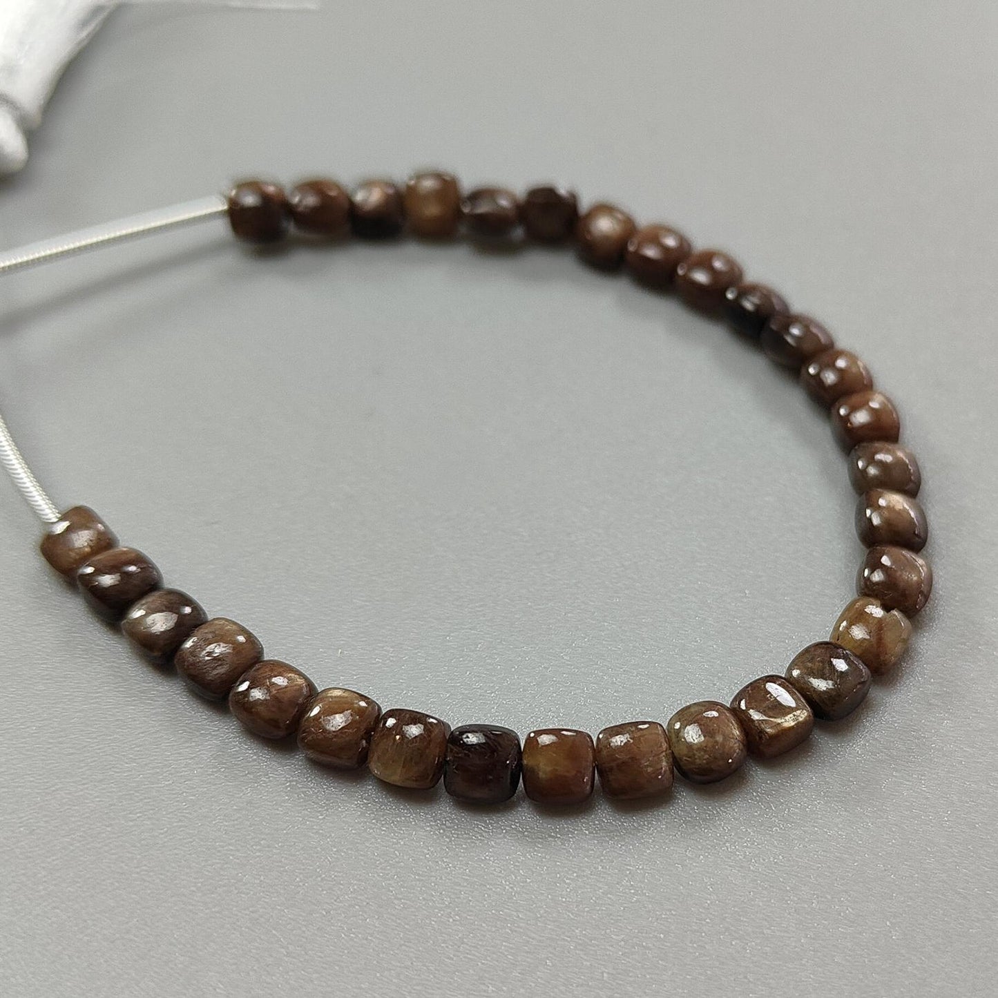 Golden Chocolate Sapphire Smooth Loose Beads: 32.00cts (Approx) Natural Untreated Sapphire Gemstone Cushion Shape Beads 5mm 5.75" Strand