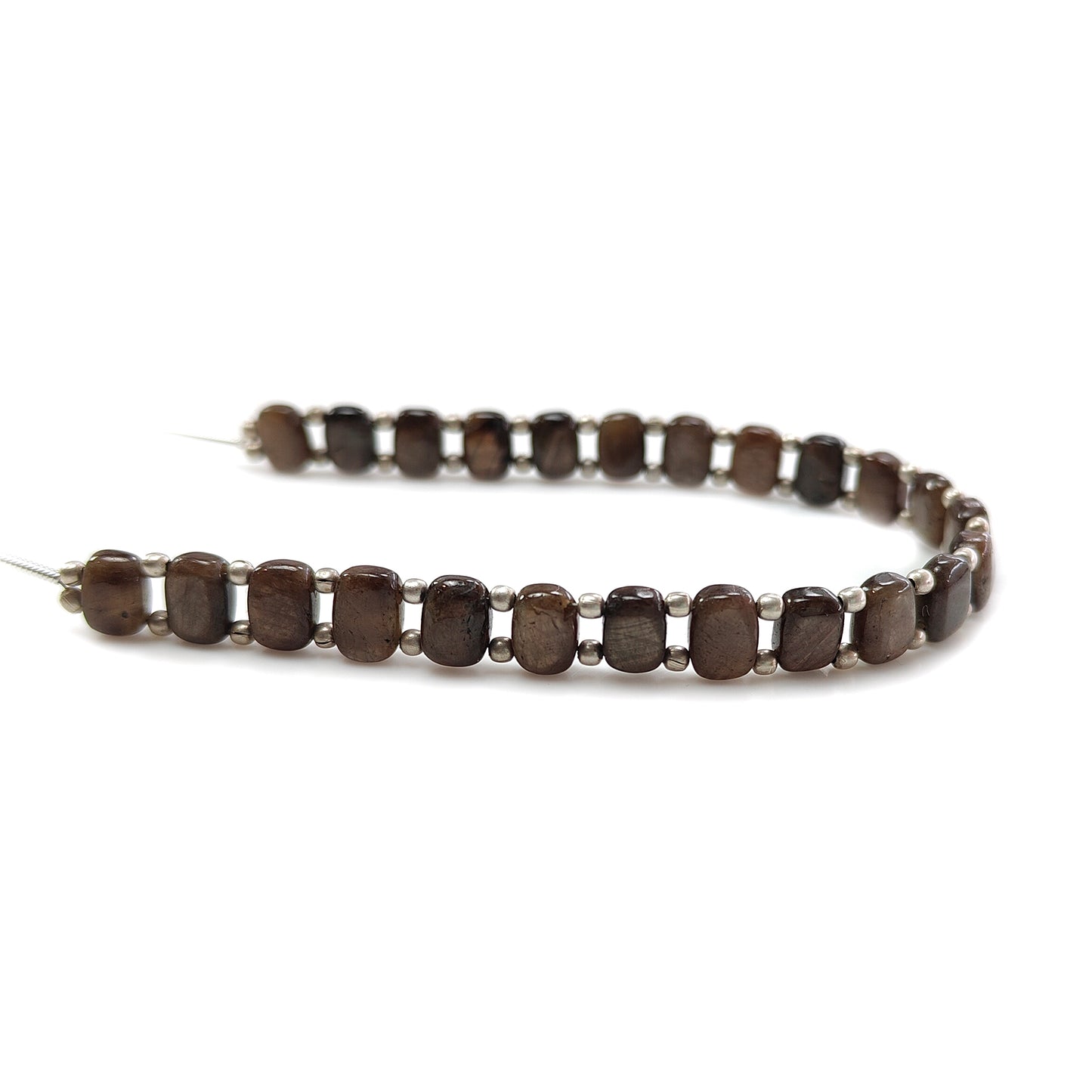 Chocolate Sapphire Smooth Loose Beads: 57.30cts Natural 925 Silver Golden Sapphire Gemstone Cushion Beads 7.5mm 6.75" Strand for Bracelet