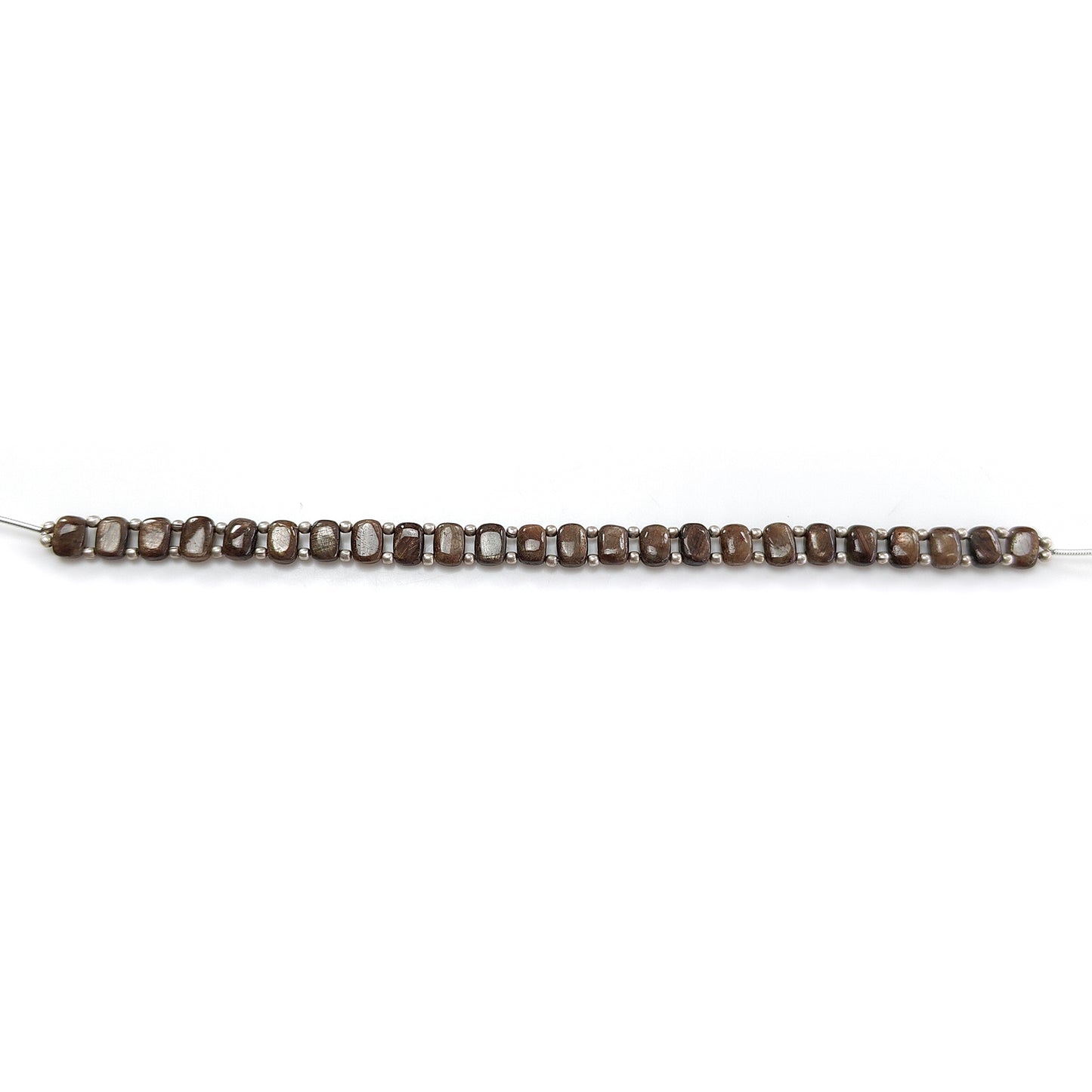 Chocolate Sapphire Smooth Loose Beads: 57.30cts Natural 925 Silver Golden Sapphire Gemstone Cushion Beads 7.5mm 6.75" Strand for Bracelet