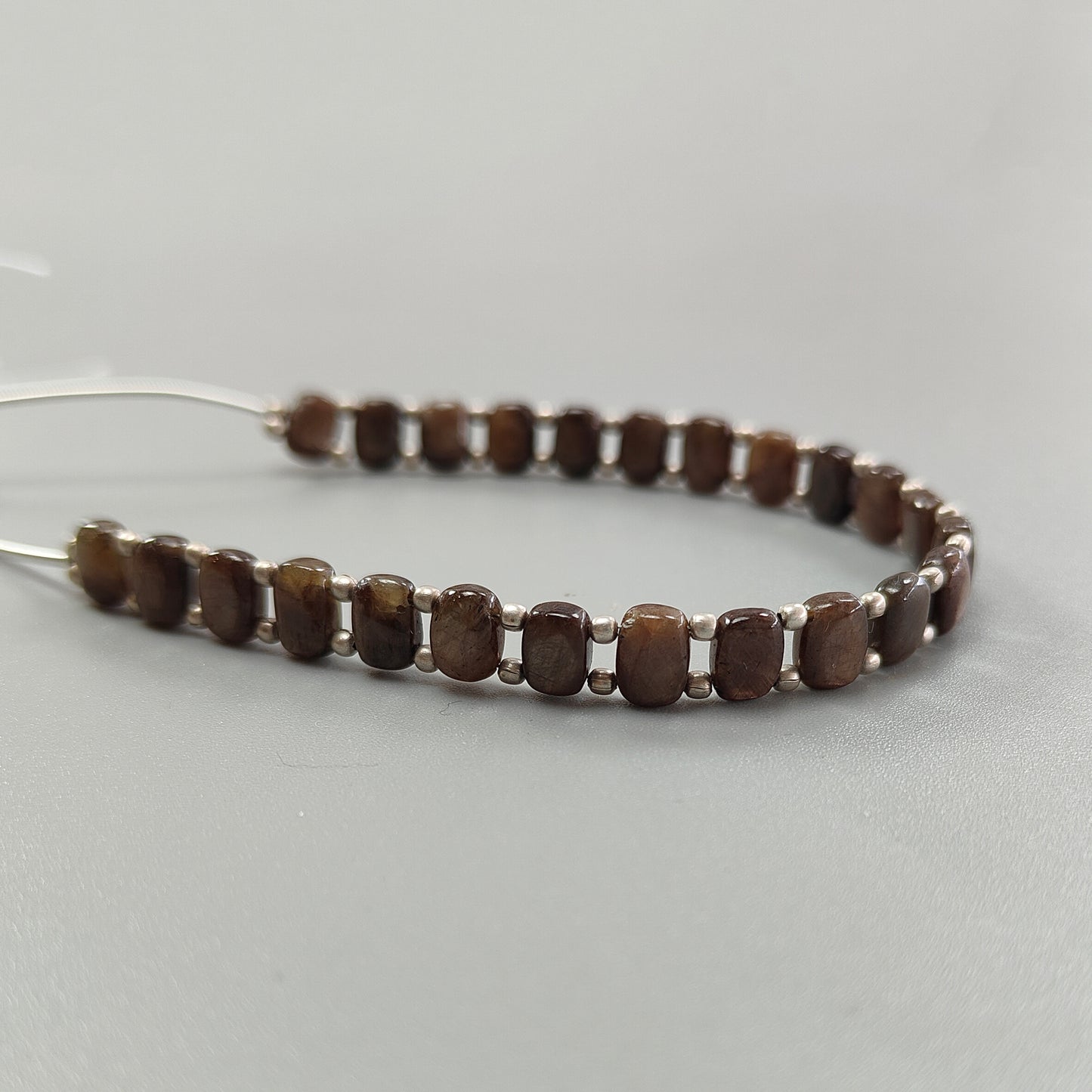 Chocolate Sapphire Smooth Loose Beads: 57.30cts Natural 925 Silver Golden Sapphire Gemstone Cushion Beads 7.5mm 6.75" Strand for Bracelet