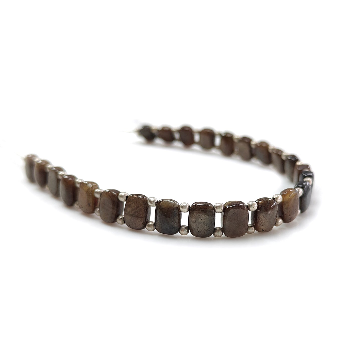 Chocolate Sapphire Smooth Loose Beads: 58.10cts Natural Untreated 925 Silver Golden Sapphire Gemstone Cushion Beads 7mm - 8mm 7" Strand