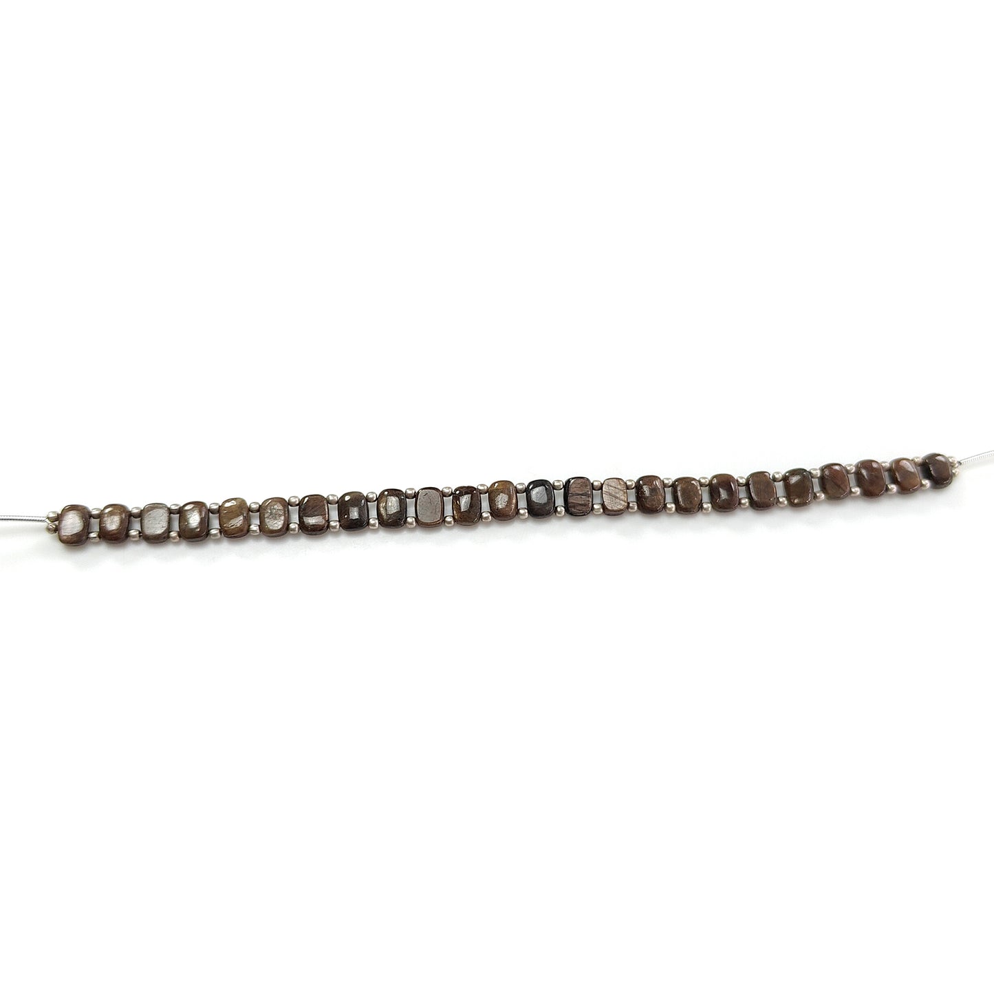 Chocolate Sapphire Smooth Loose Beads: 58.10cts Natural Untreated 925 Silver Golden Sapphire Gemstone Cushion Beads 7mm - 8mm 7" Strand