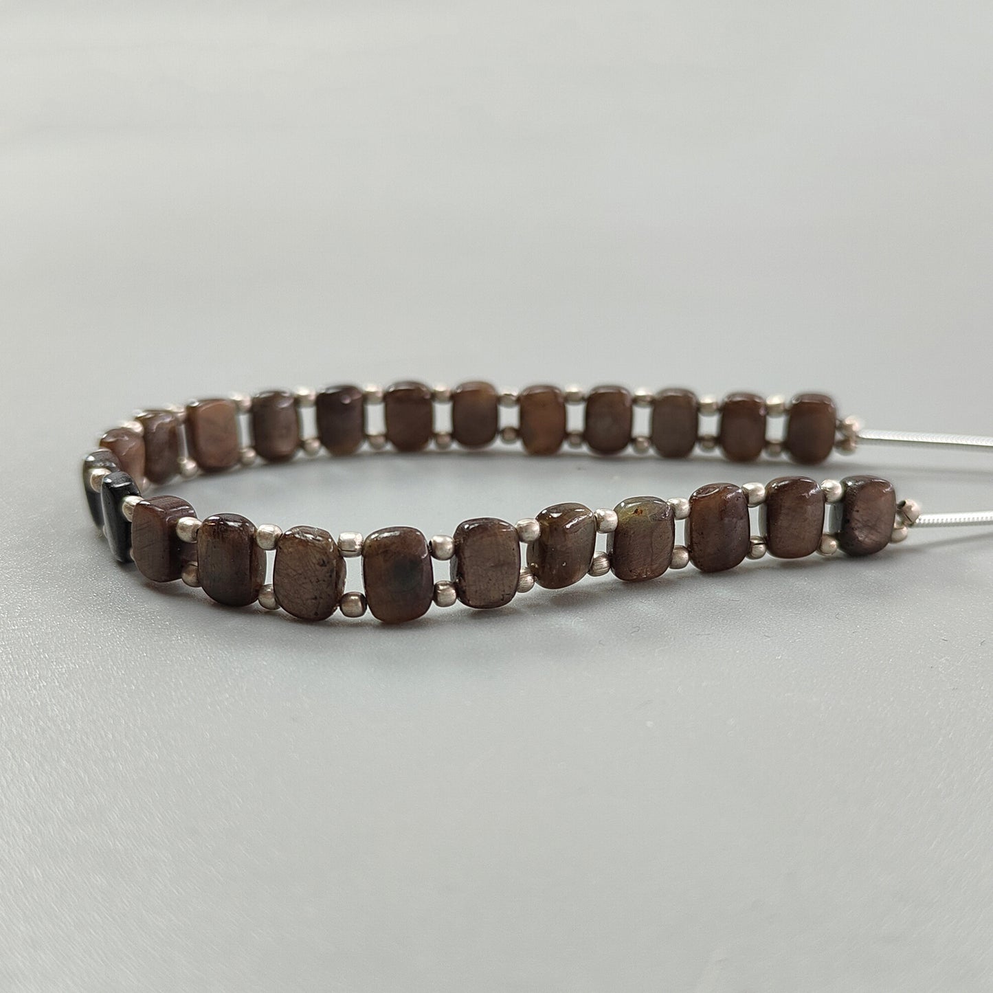 Chocolate Sapphire Smooth Loose Beads: 58.10cts Natural Untreated 925 Silver Golden Sapphire Gemstone Cushion Beads 7mm - 8mm 7" Strand