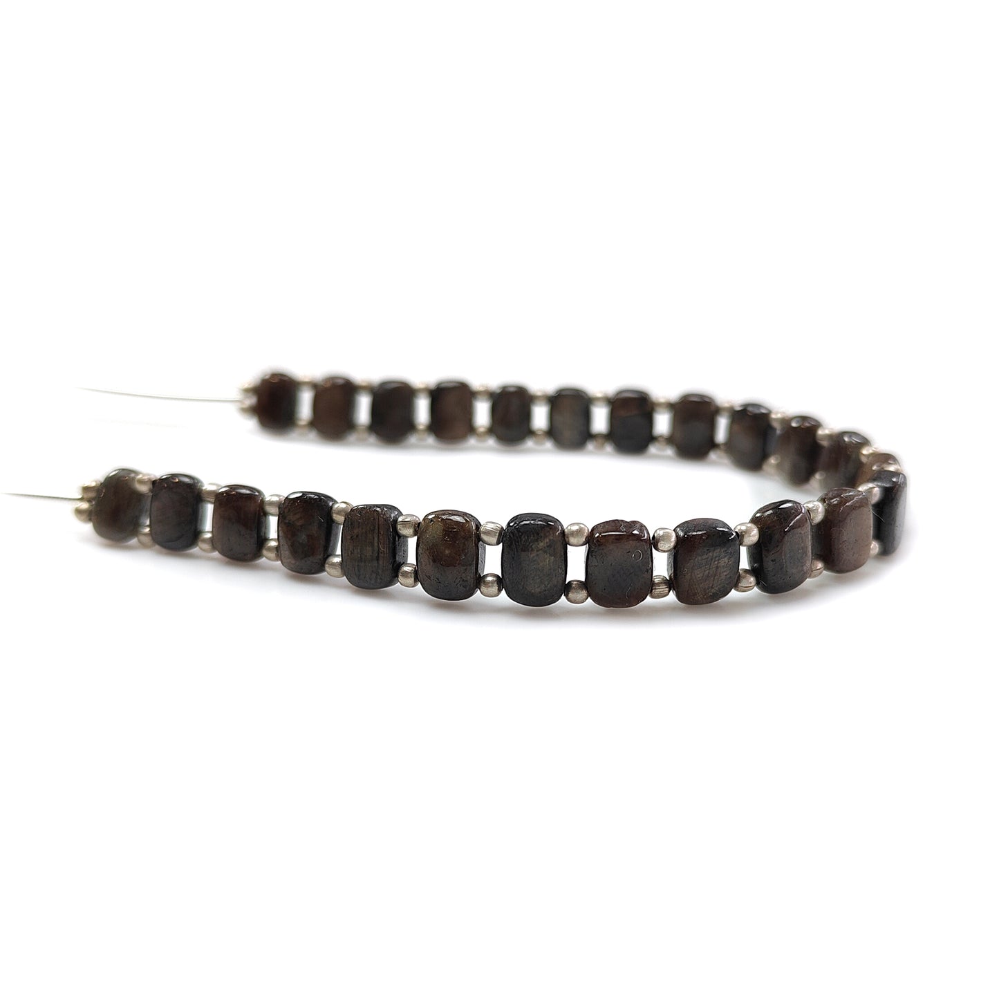 Chocolate Sapphire Smooth Loose Beads: 66.10cts Natural Untreated 925 Silver Golden Sapphire Gemstone Cushion Beads 7mm - 8mm 7" Strand