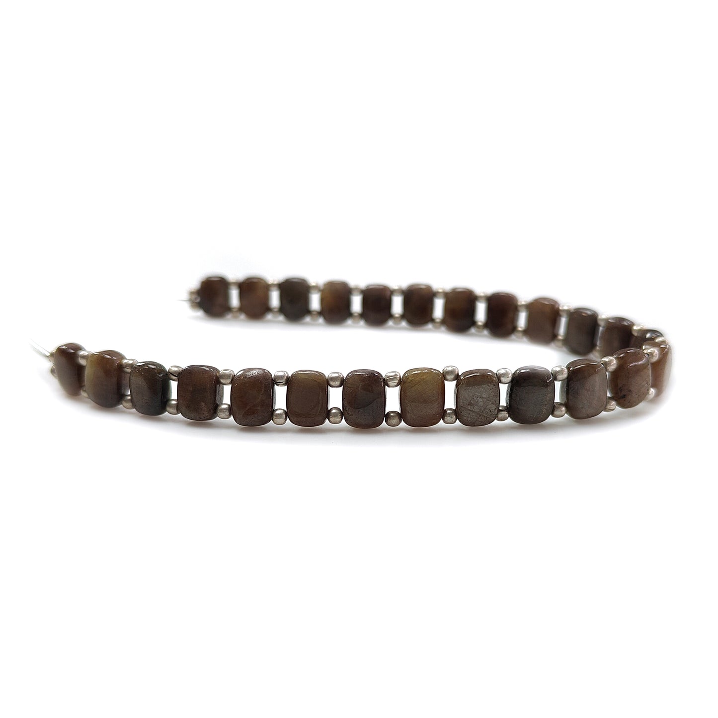 Chocolate Sapphire Smooth Loose Beads: 67.70cts Natural 925 Silver Golden Brown Sapphire Gemstone Cushion Beads 7.5mm - 8mm 7.25" Strand