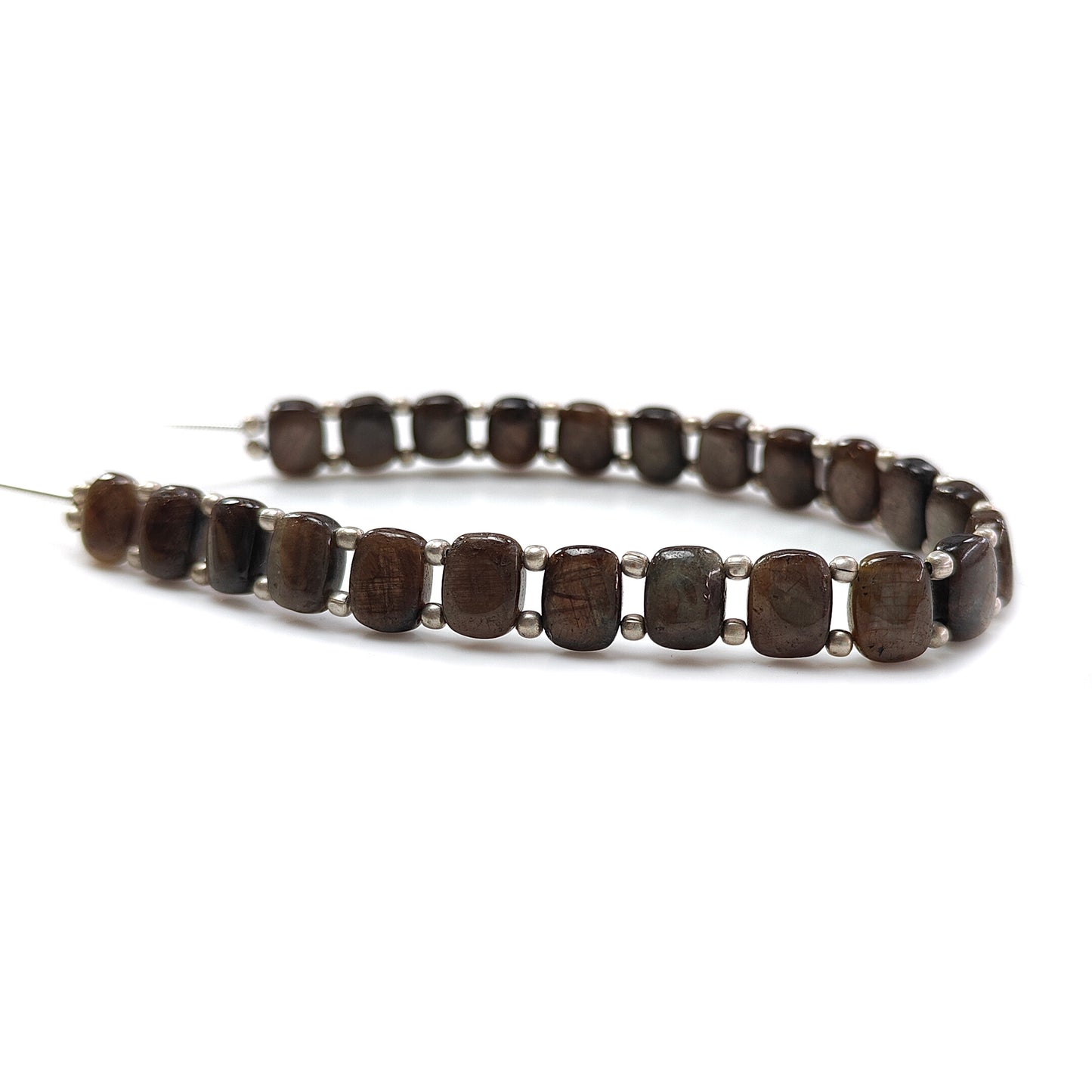 Chocolate Sapphire Smooth Loose Beads: 76.80cts Natural 925 Silver Golden Sapphire Gemstone Cushion Plain Beads 8.5mm 7" Strand for Bracelet