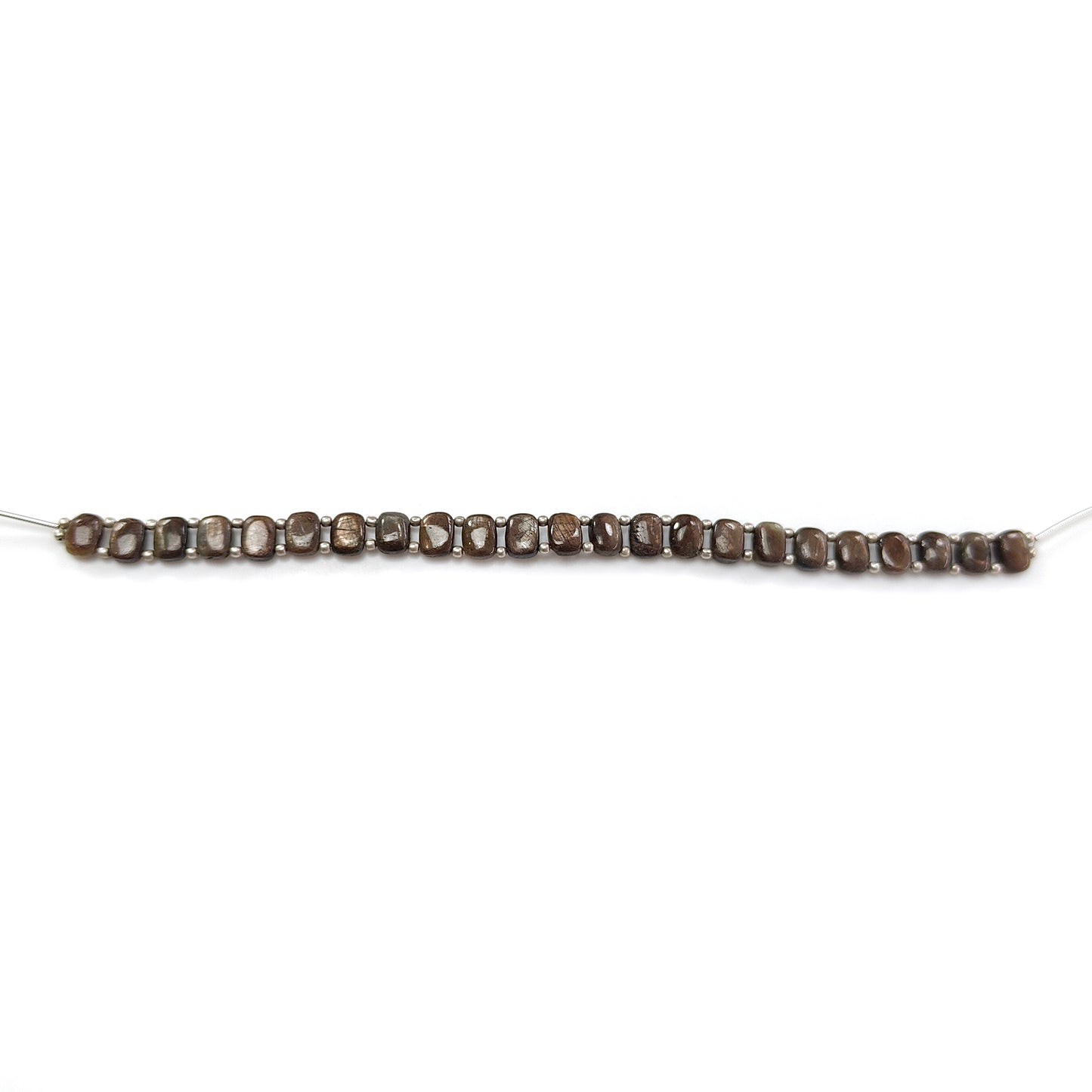 Chocolate Sapphire Smooth Loose Beads: 76.80cts Natural 925 Silver Golden Sapphire Gemstone Cushion Plain Beads 8.5mm 7" Strand for Bracelet