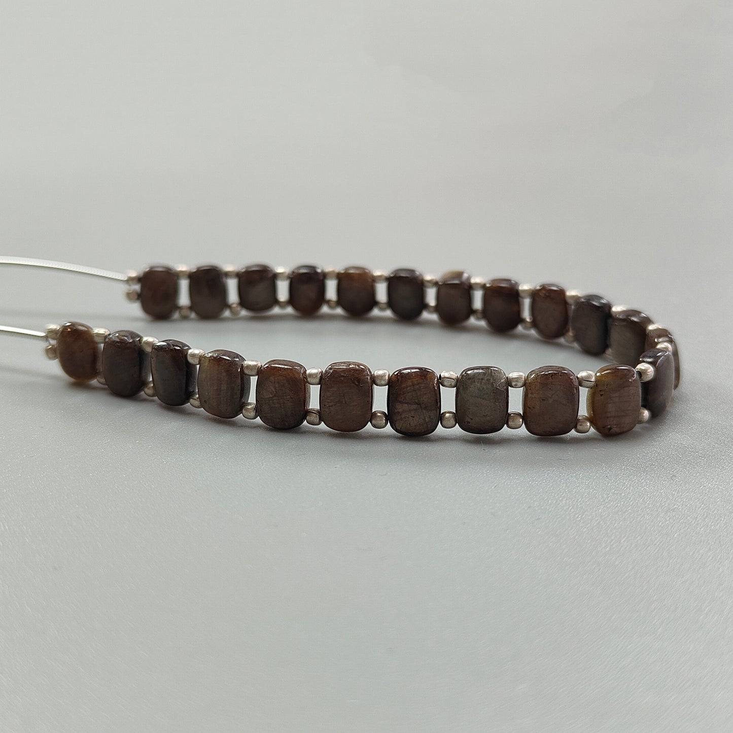 Chocolate Sapphire Smooth Loose Beads: 76.80cts Natural 925 Silver Golden Sapphire Gemstone Cushion Plain Beads 8.5mm 7" Strand for Bracelet