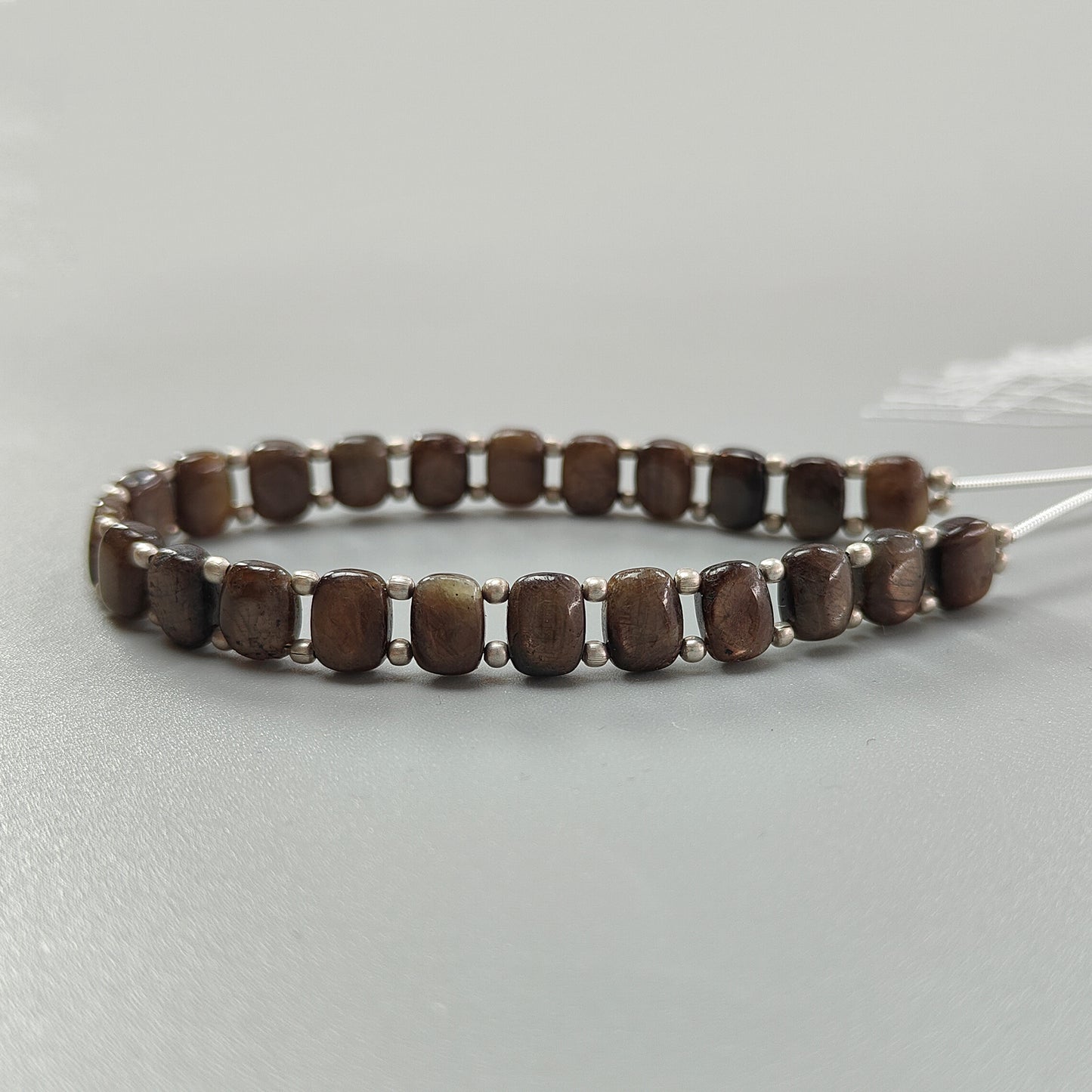 Chocolate Sapphire Smooth Loose Beads: 76.80cts Natural 925 Silver Golden Sapphire Gemstone Cushion Plain Beads 8.5mm 7" Strand for Bracelet