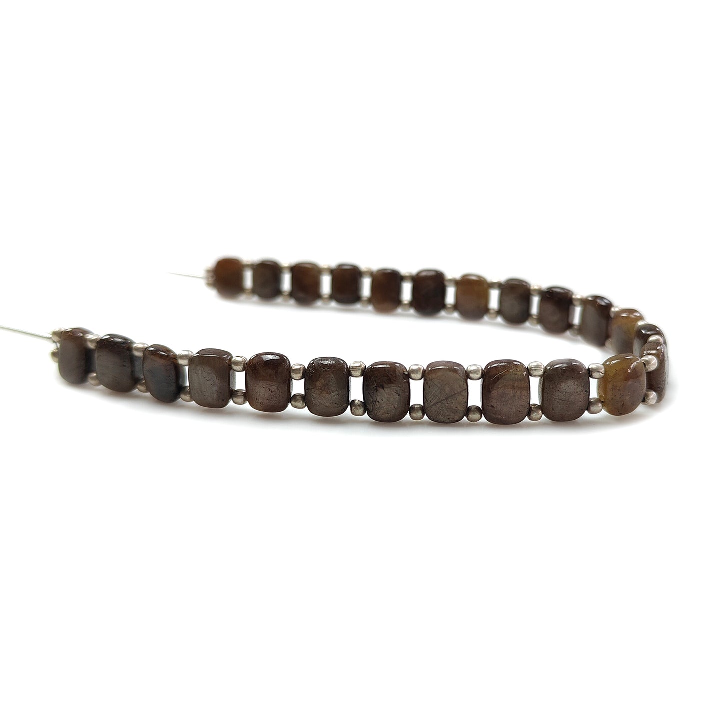 Chocolate Sapphire Smooth Loose Beads: 76.80cts Natural 925 Silver Golden Sapphire Gemstone Cushion Plain Beads 8.5mm 7" Strand for Bracelet (Copy)