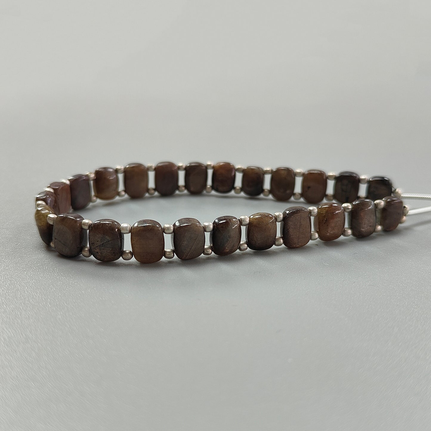 Chocolate Sapphire Smooth Loose Beads: 76.80cts Natural 925 Silver Golden Sapphire Gemstone Cushion Plain Beads 8.5mm 7" Strand for Bracelet (Copy) (Copy)