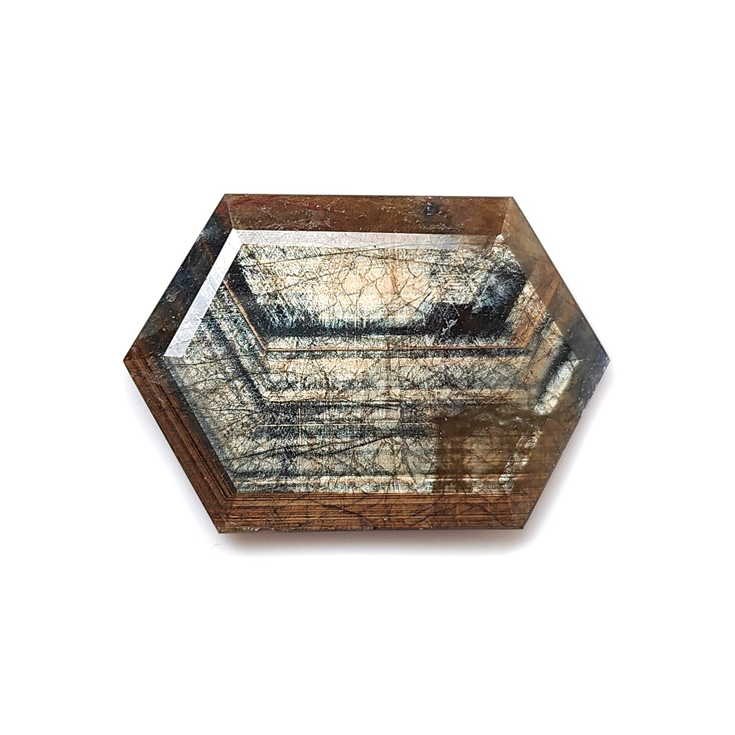 zaffiro dorato cioccolato taglio esagonale sfaccettato