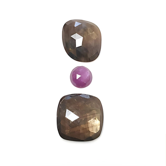 brown sapphire cushion rose cut slices