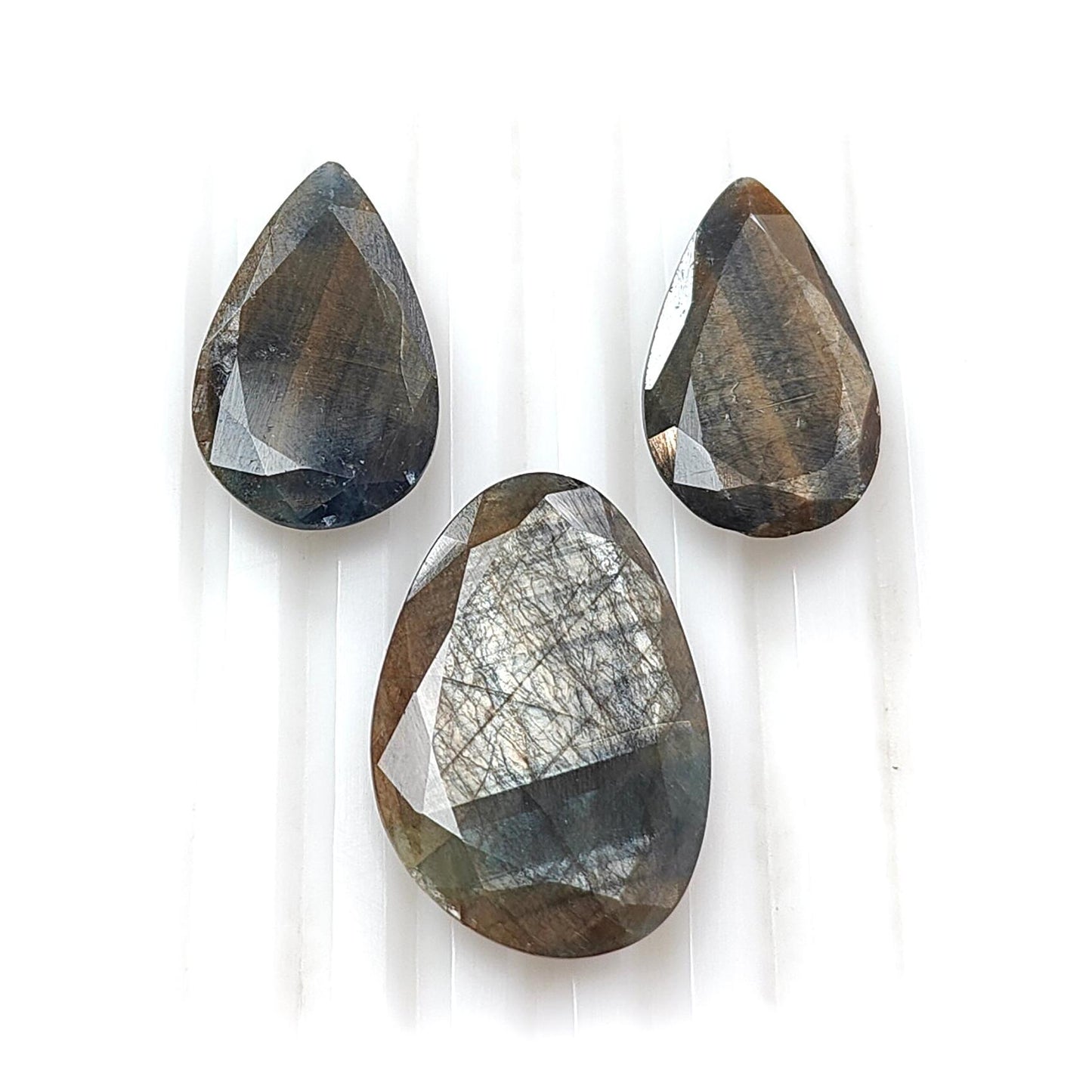 Golden Brown Chocolate Sapphire Gemstone Faceted Cut: 54.00cts Natural Untreated Sapphire Pear, Fancy Shape 22.5*14mm - 26.5*18mm 3pcs Set