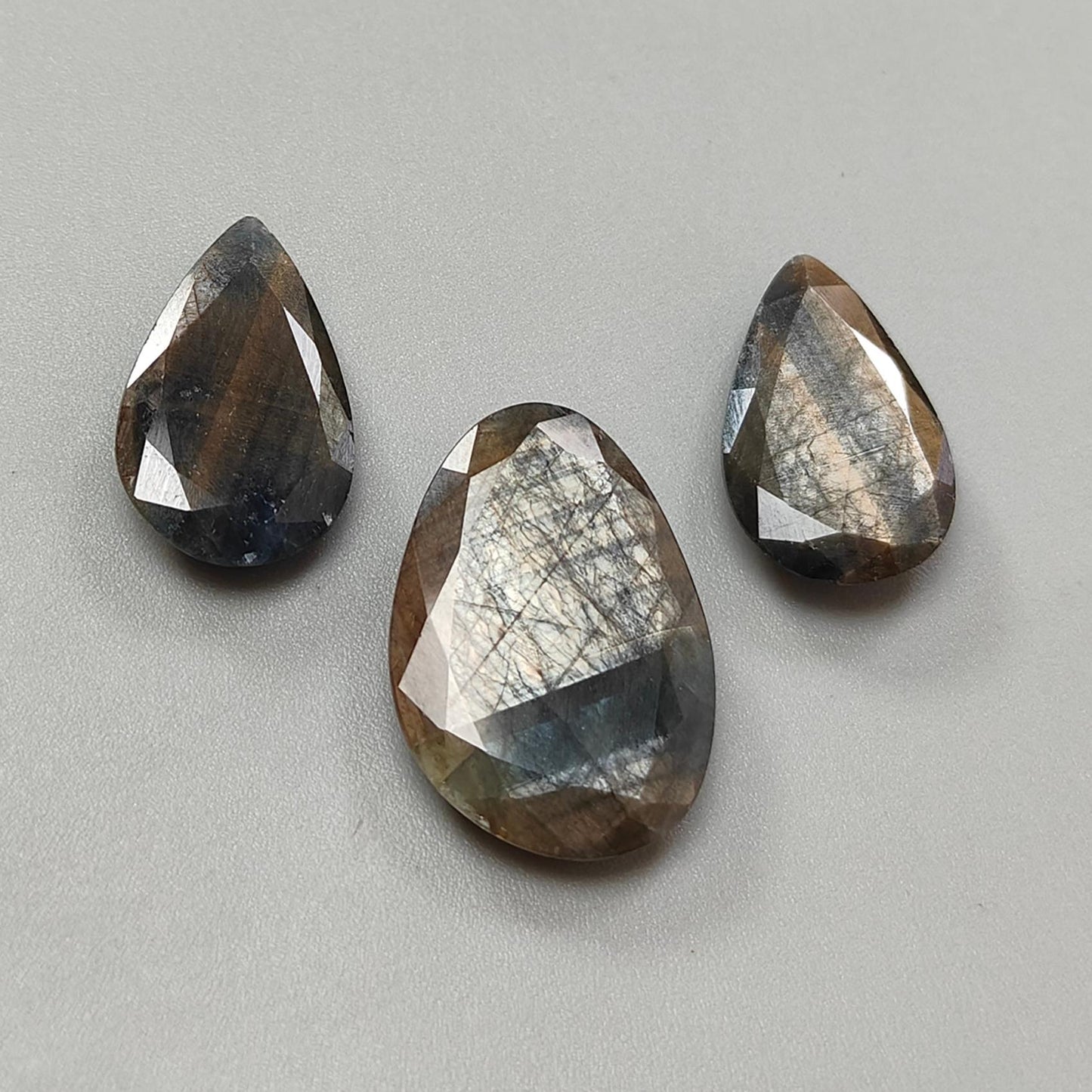 Golden Brown Chocolate Sapphire Gemstone Faceted Cut: 54.00cts Natural Untreated Sapphire Pear, Fancy Shape 22.5*14mm - 26.5*18mm 3pcs Set