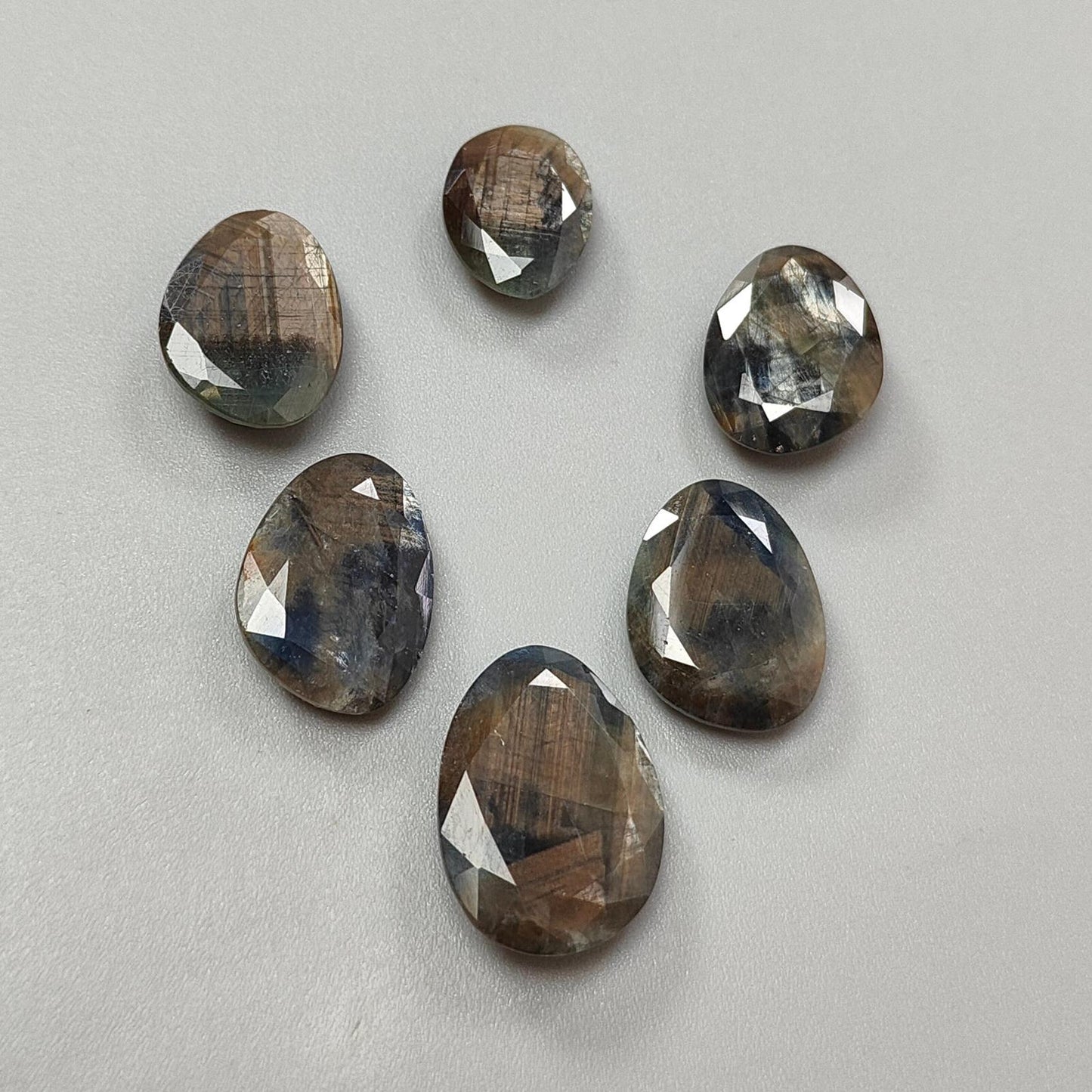 Golden Brown Chocolate Sapphire Gemstone Faceted Cut: 76.70cts Natural Untreated Sapphire Fancy Shape 15*12mm - 22*16mm 6pcs Set for Jewelry