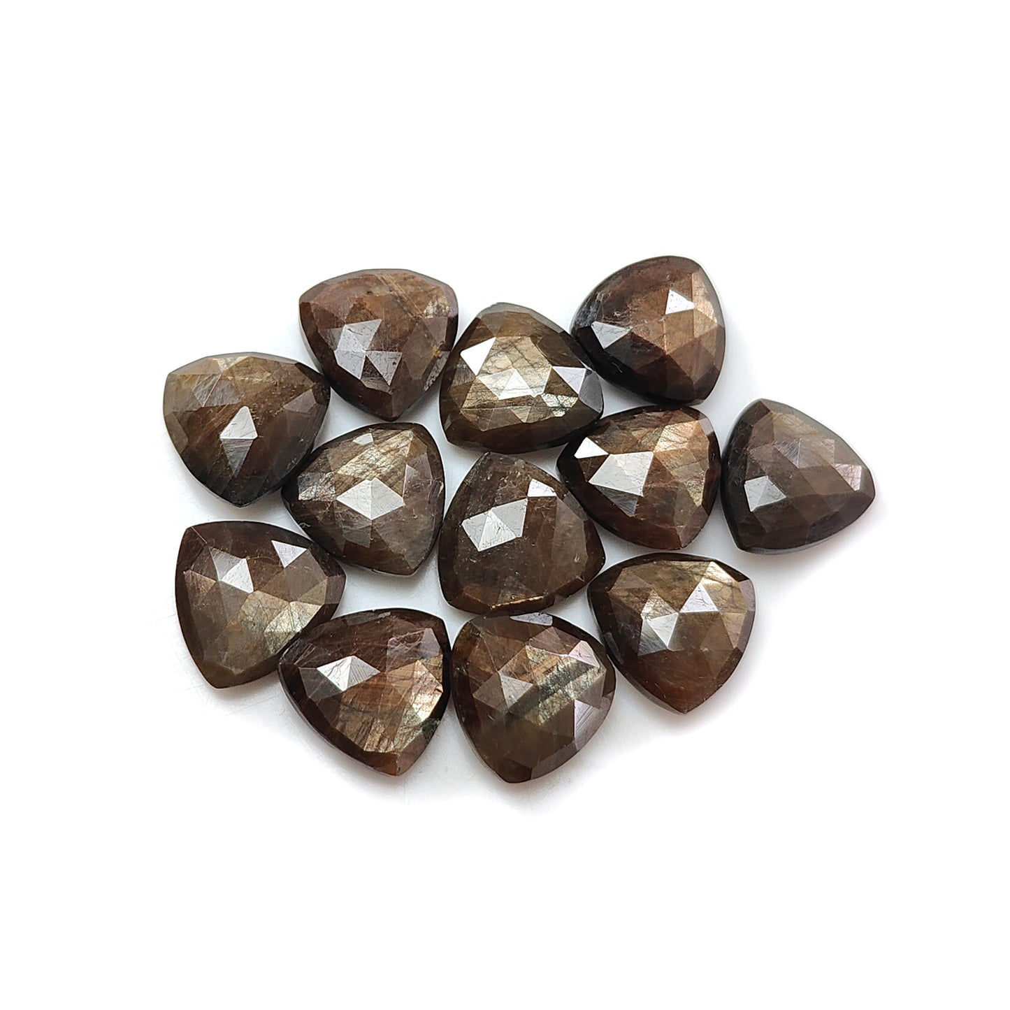Chocolate Sapphire Gemstone Checker Cut: 56.50cts Natural Untreated Golden Brown Sapphire Briolette Triangle Shape 10mm 12pcs Lot