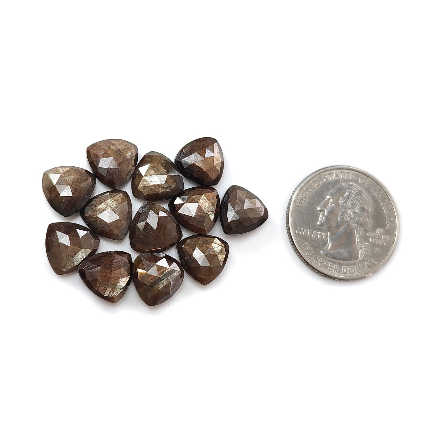 Chocolate Sapphire Gemstone Checker Cut: 56.50cts Natural Untreated Golden Brown Sapphire Briolette Triangle Shape 10mm 12pcs Lot
