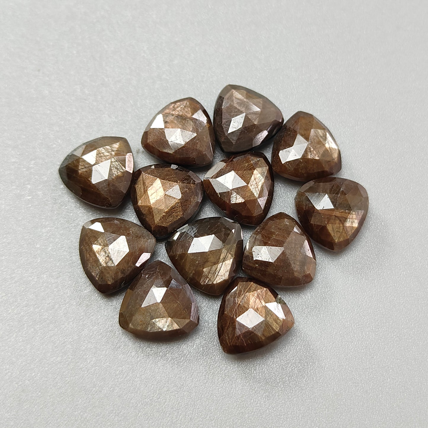 Chocolate Sapphire Gemstone Checker Cut: 56.50cts Natural Untreated Golden Brown Sapphire Briolette Triangle Shape 10mm 12pcs Lot