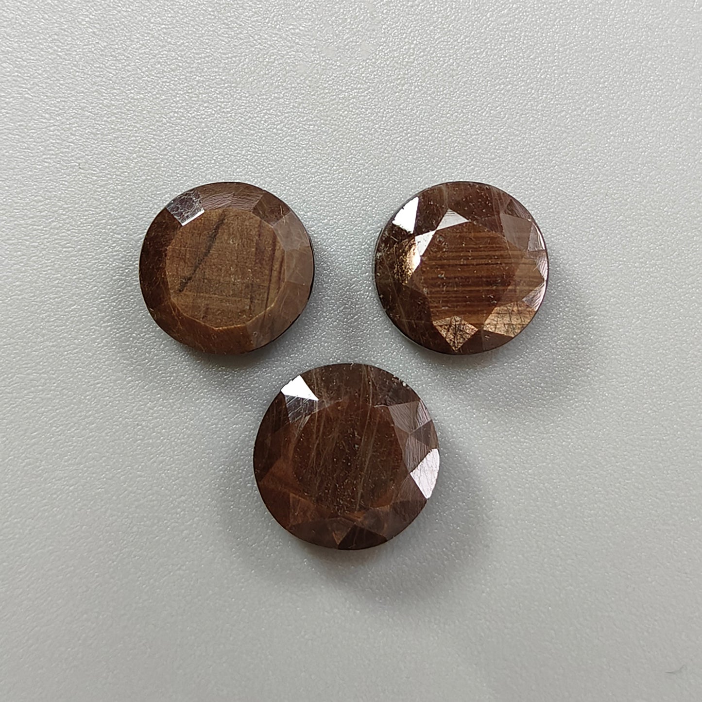 Chocolate Sapphire Gemstone Faceted Cut: 21.30cts Natural Untreated Golden Brown Sapphire Both side Faceted Round Shape 11mm 3pcs Set