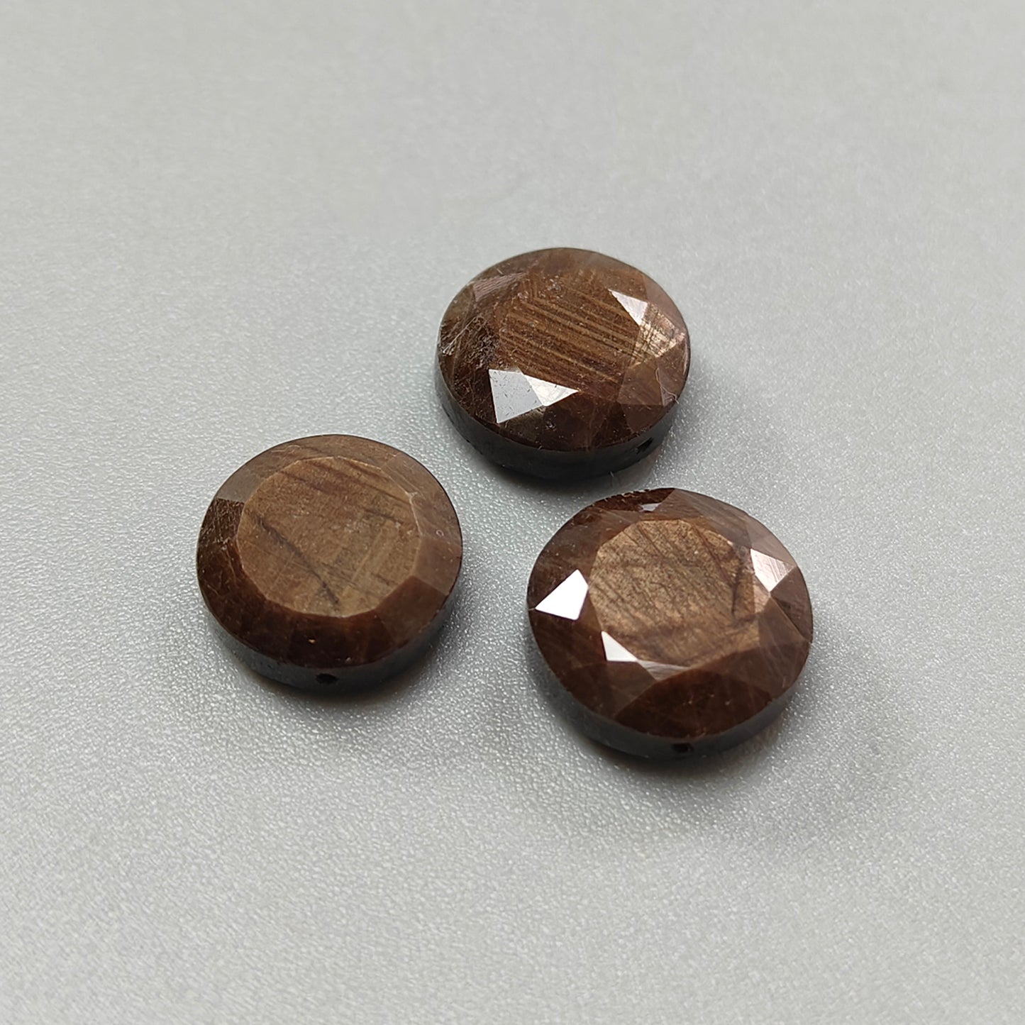Chocolate Sapphire Gemstone Faceted Cut: 21.30cts Natural Untreated Golden Brown Sapphire Both side Faceted Round Shape 11mm 3pcs Set