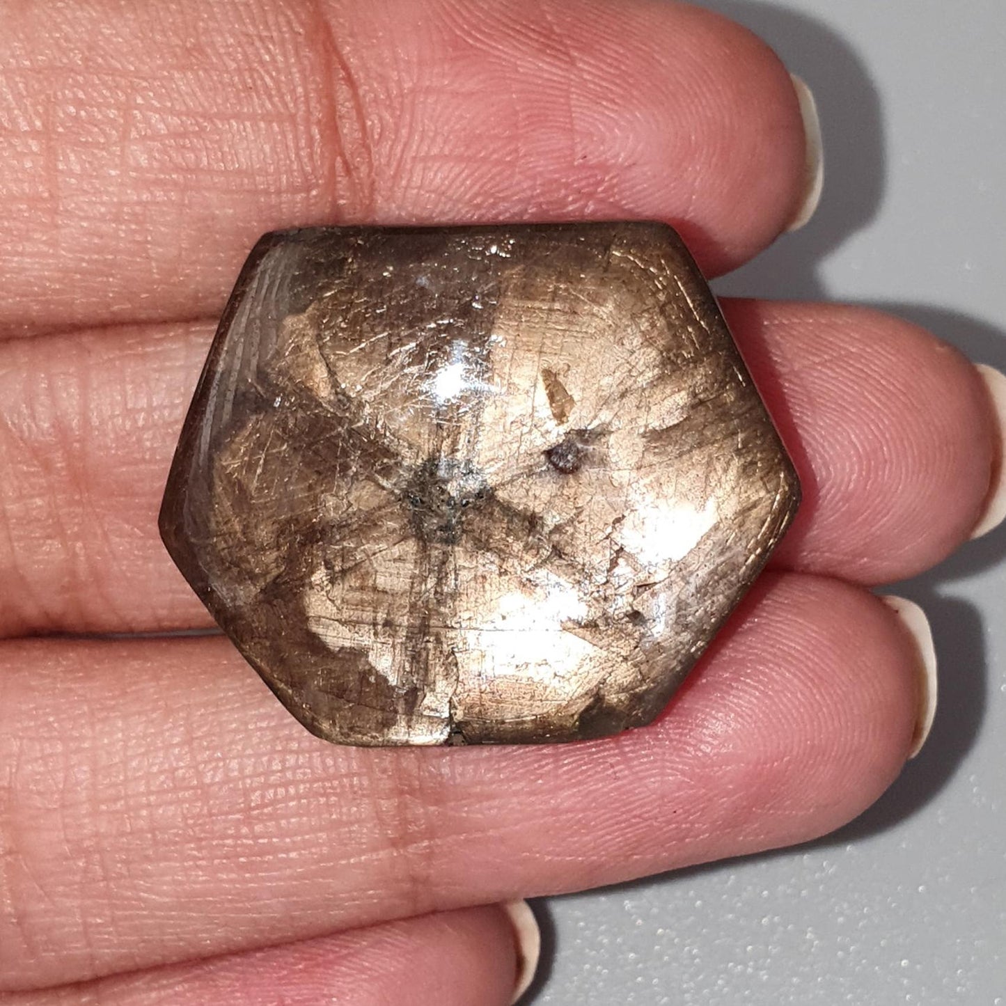 Star Sapphire Trapiche Gemstone Cabochon: 68.30cts Natural Untreated Golden Brown Chocolate 6Ray Star Sapphire Hexagon Shape 27.5*22.5mm 1pc
