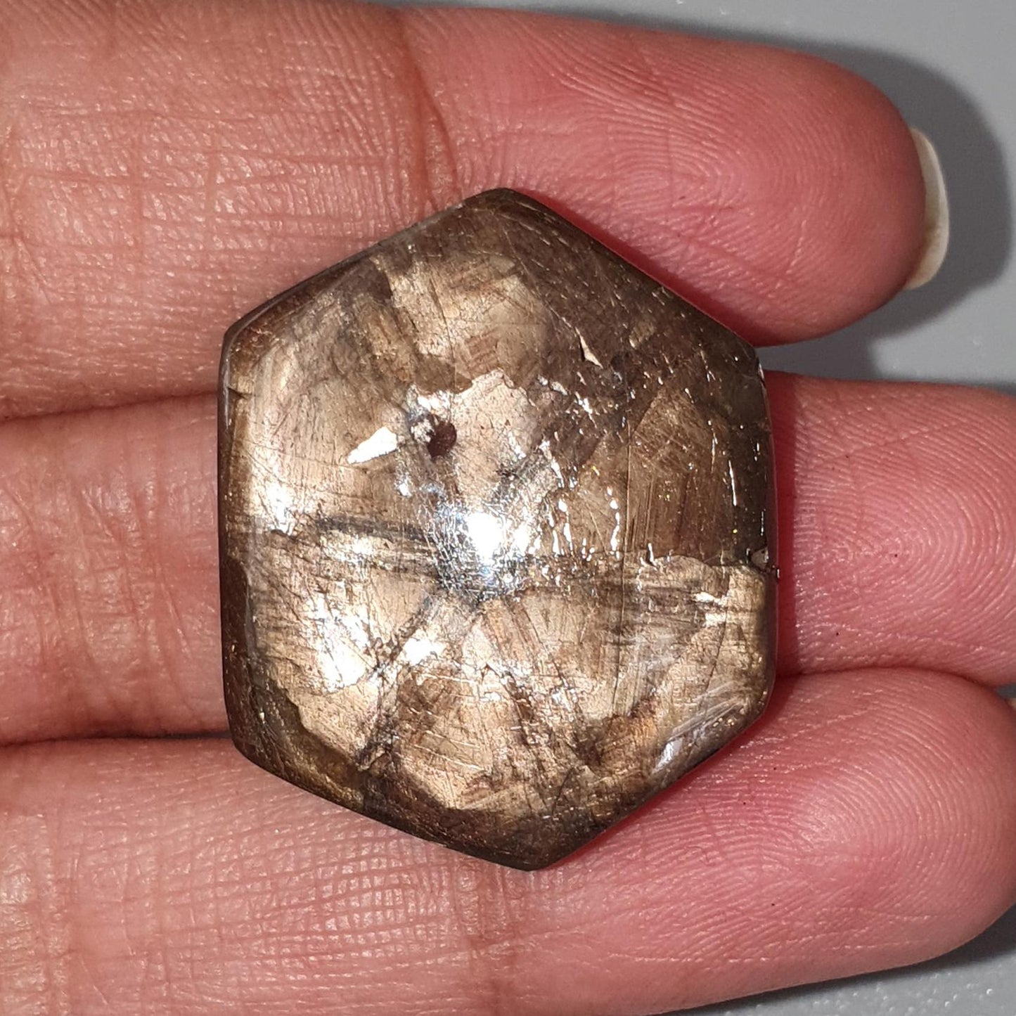 Star Sapphire Trapiche Gemstone Cabochon: 68.30cts Natural Untreated Golden Brown Chocolate 6Ray Star Sapphire Hexagon Shape 27.5*22.5mm 1pc