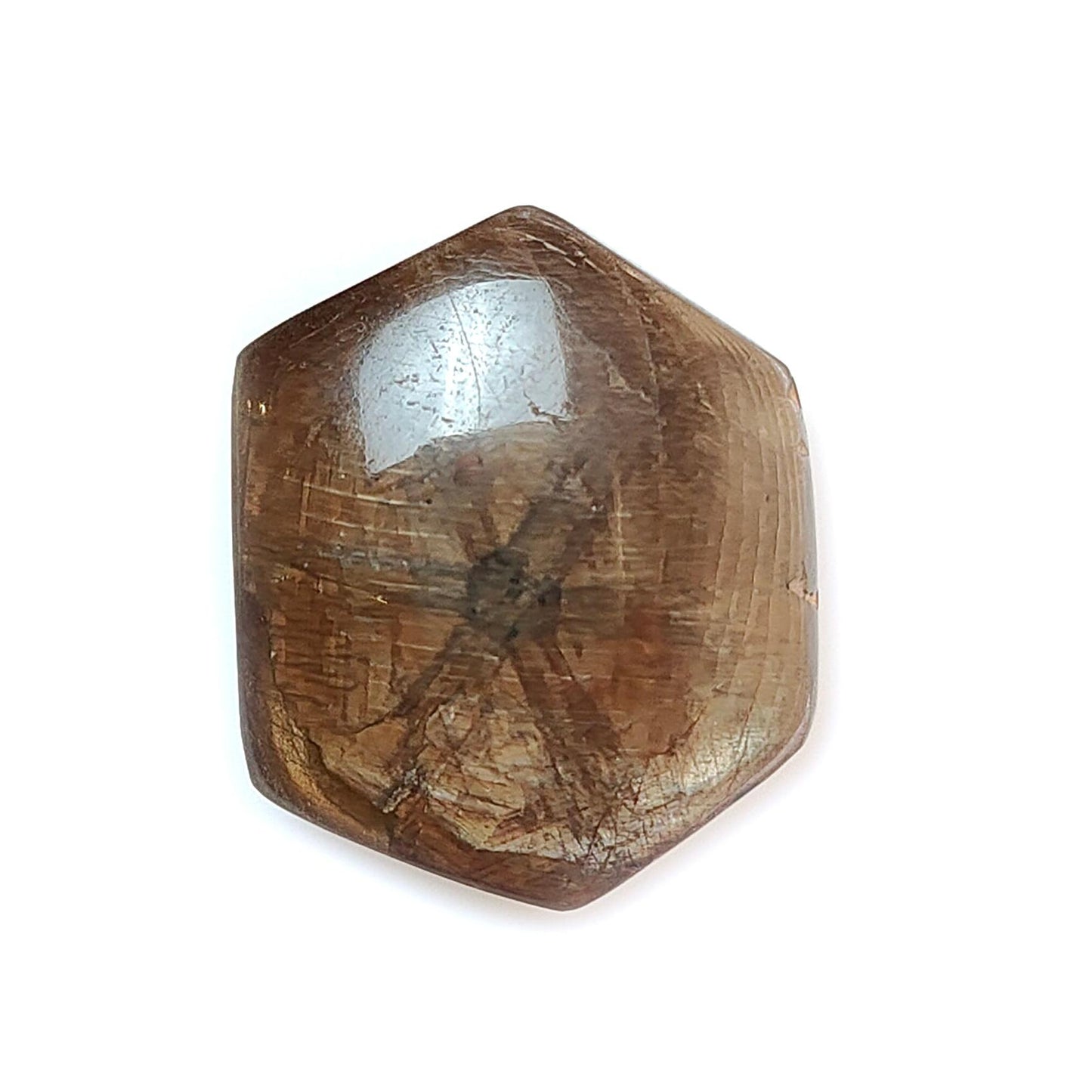 Star Sapphire Trapiche Gemstone Cabochon: 68.30cts Natural Untreated Golden Brown Chocolate 6Ray Star Sapphire Hexagon Shape 27.5*22.5mm 1pc