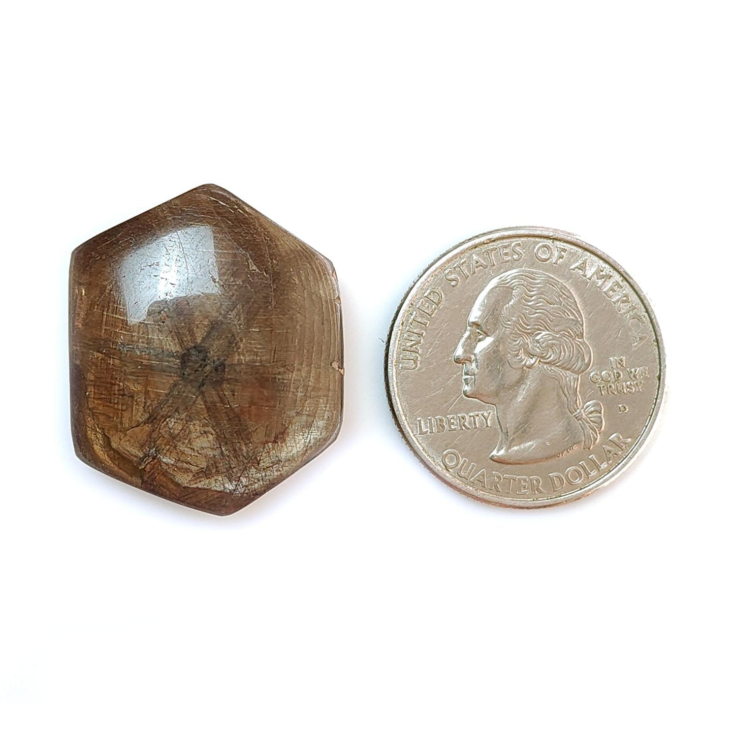 Star Sapphire Trapiche Gemstone Cabochon: 68.30cts Natural Untreated Golden Brown Chocolate 6Ray Star Sapphire Hexagon Shape 27.5*22.5mm 1pc
