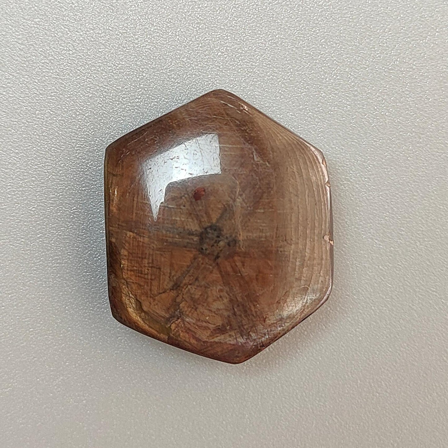 Star Sapphire Trapiche Gemstone Cabochon: 68.30cts Natural Untreated Golden Brown Chocolate 6Ray Star Sapphire Hexagon Shape 27.5*22.5mm 1pc