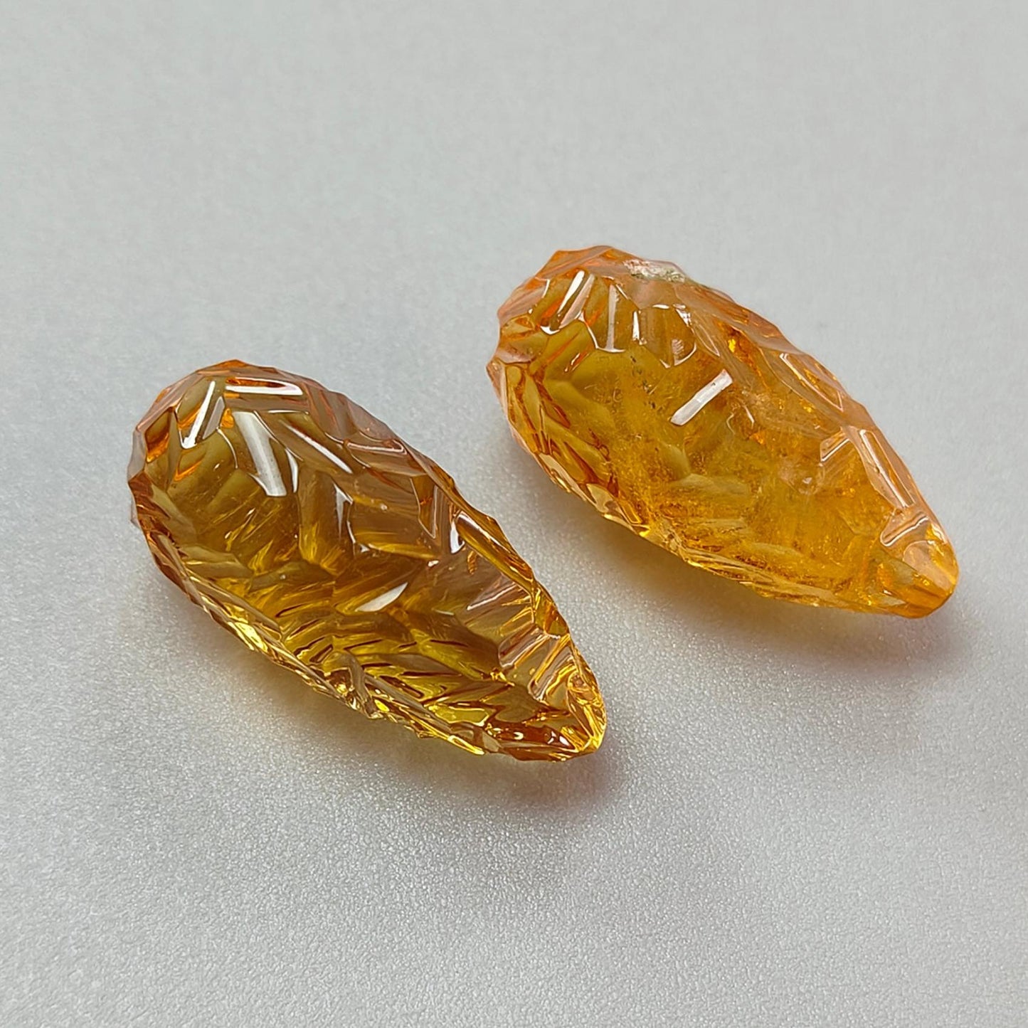 Citrine Gemstone Carving: 43.40cts Natural Untreated Unheated Yellow Citrine Hand Carved Teardrops Shape 25mm Pair November Birthstone